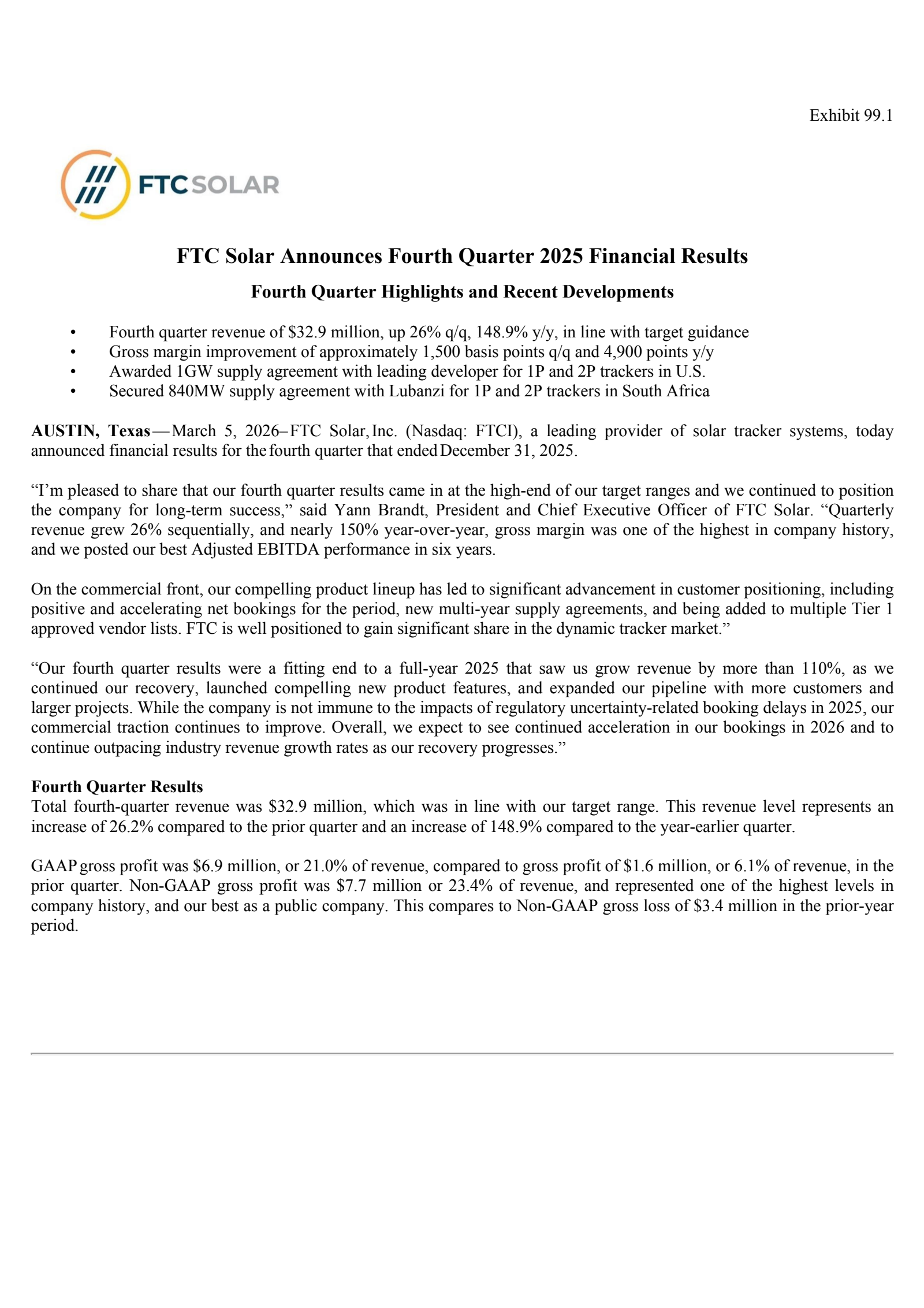 FTCI Q4 2025 Earnings Report on 3/5/2026
