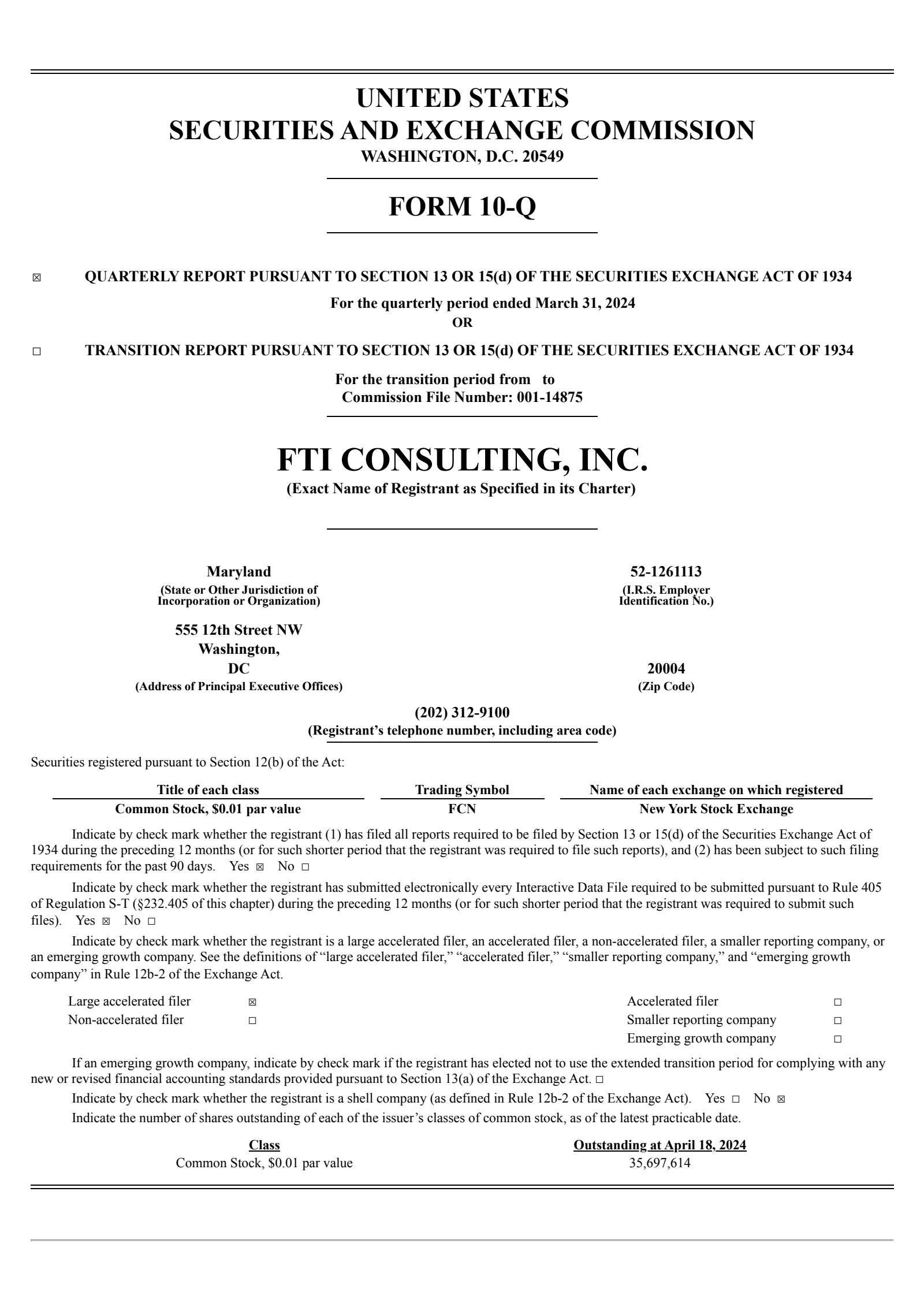 FTI Consulting's Q1 2024 Quarterly report