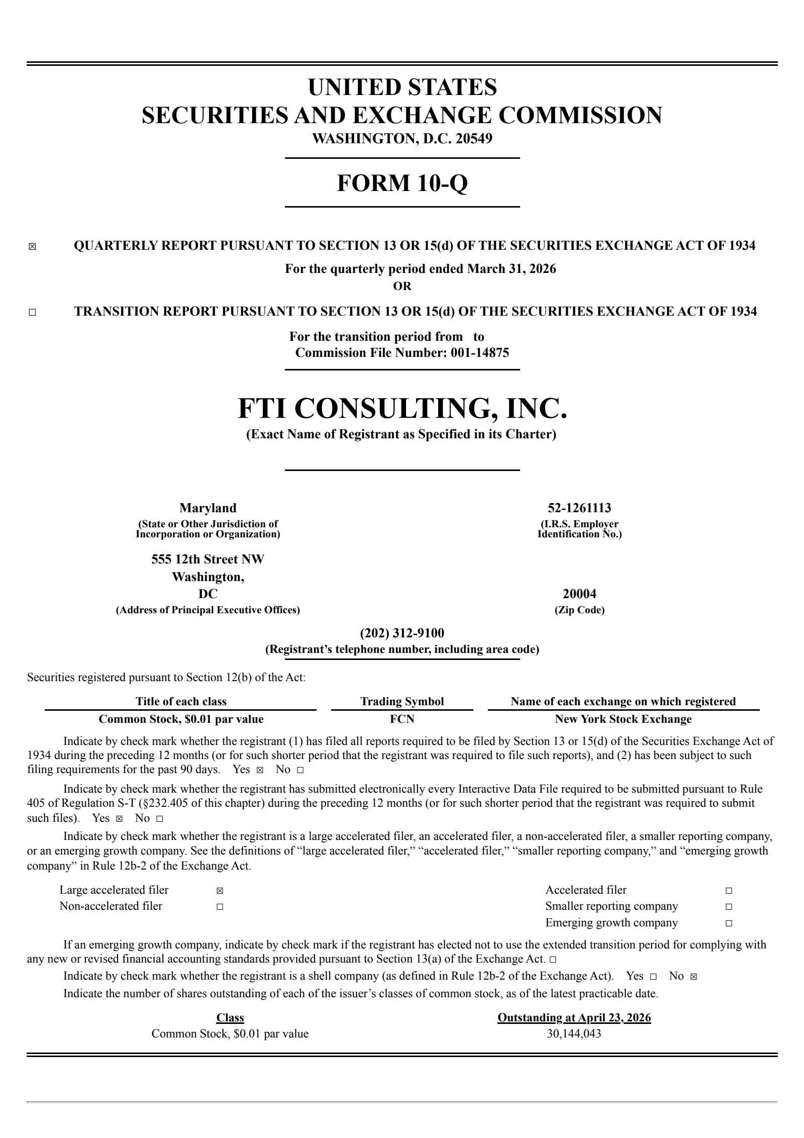 FTI Consulting's Q1 2026 Quarterly report