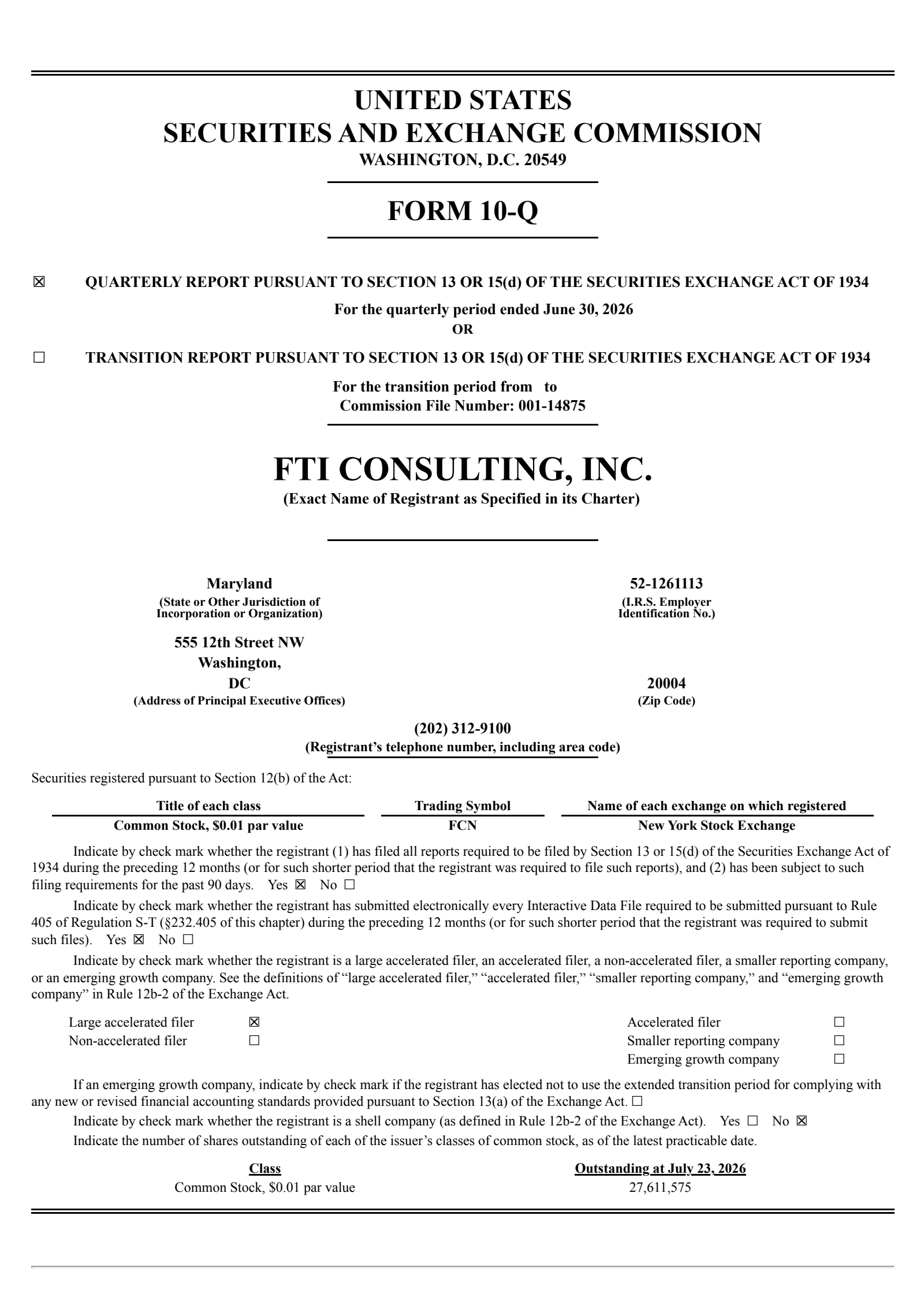 FTI Consulting's Q2 2026 Quarterly report
