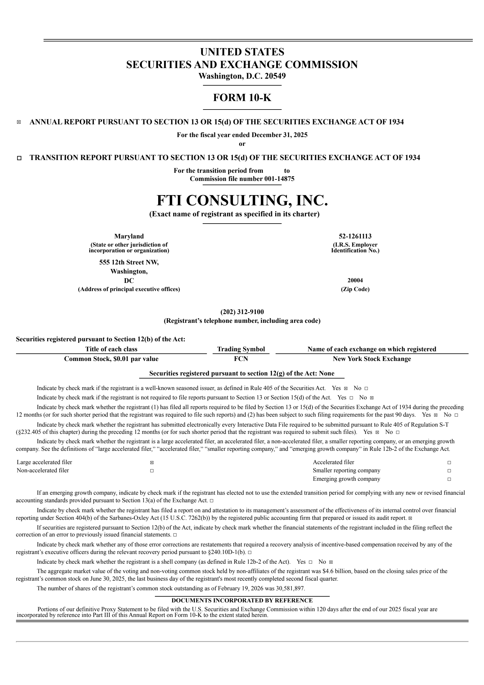 FTI Consulting's Q4 2025 Annual report