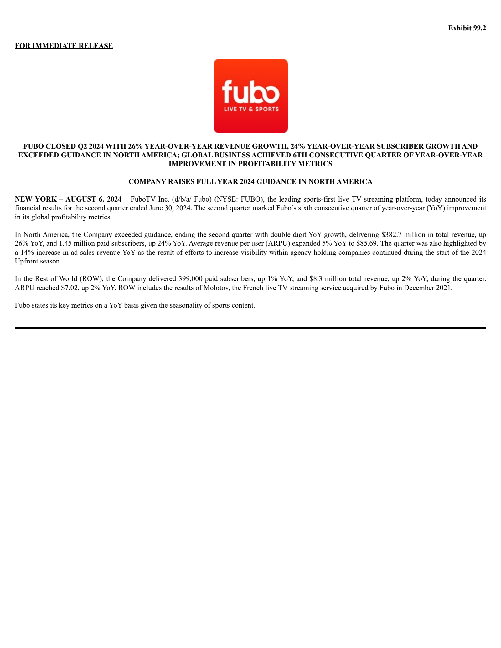 fuboTV's Q2 2024 Earnings Release