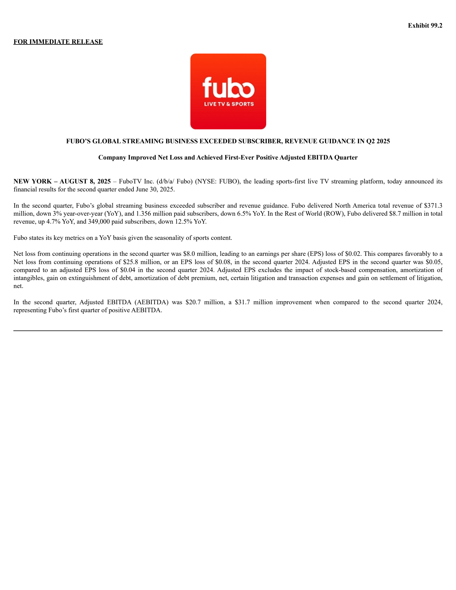 fuboTV's Q2 2025 Earnings Release