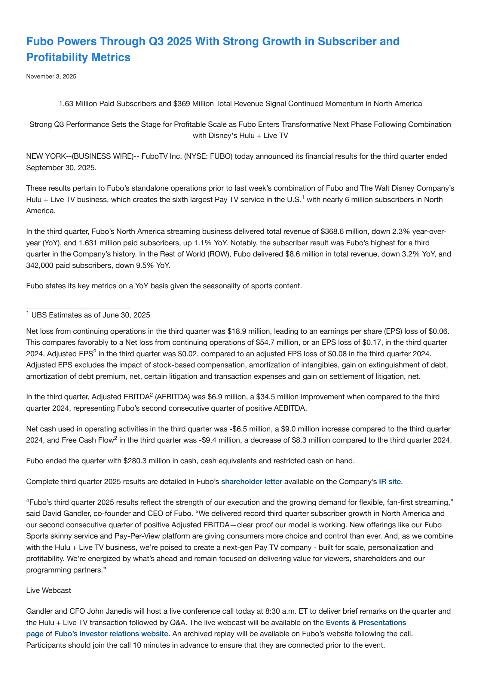 fuboTV's Q3 2025 Earnings Release