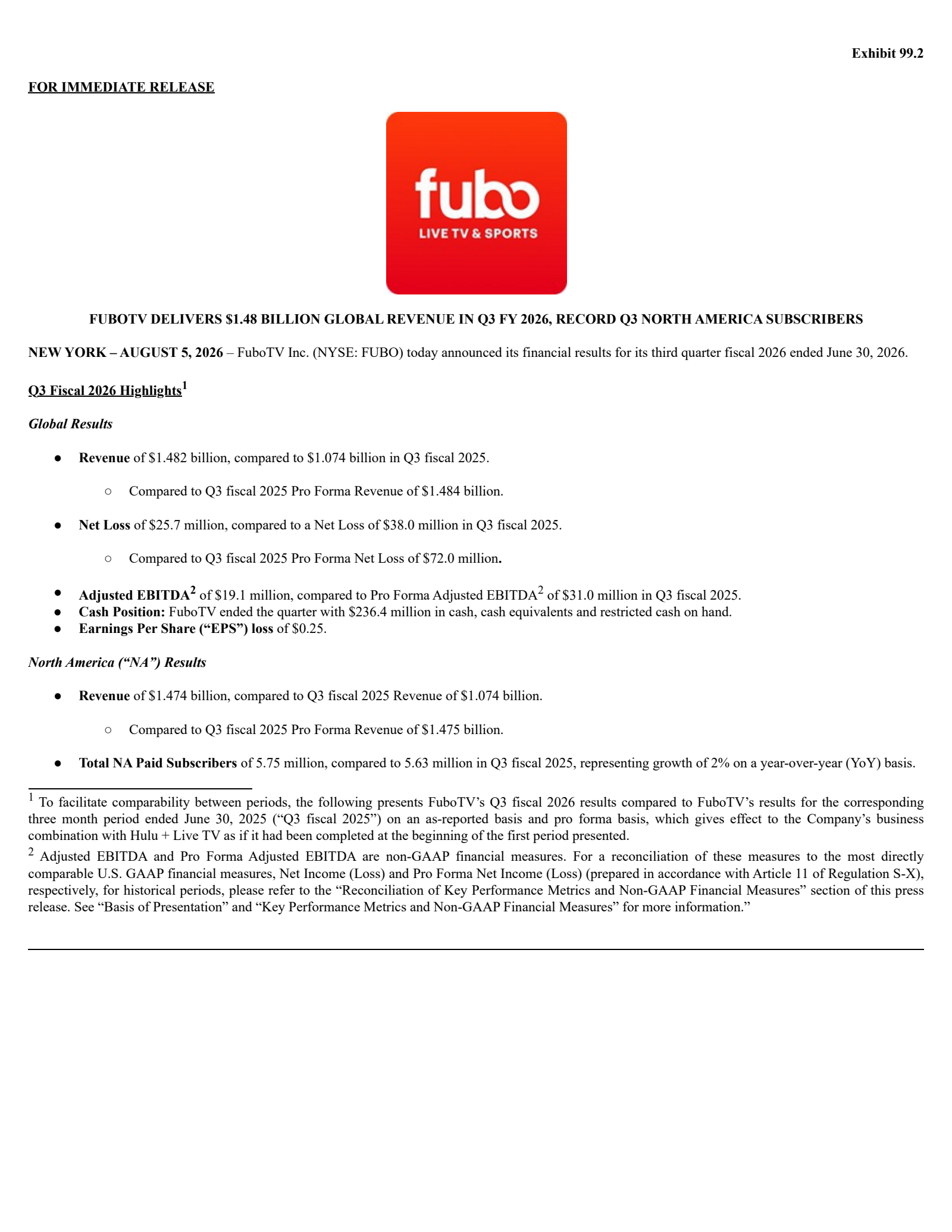 fuboTV's Q3 2026 Press Release