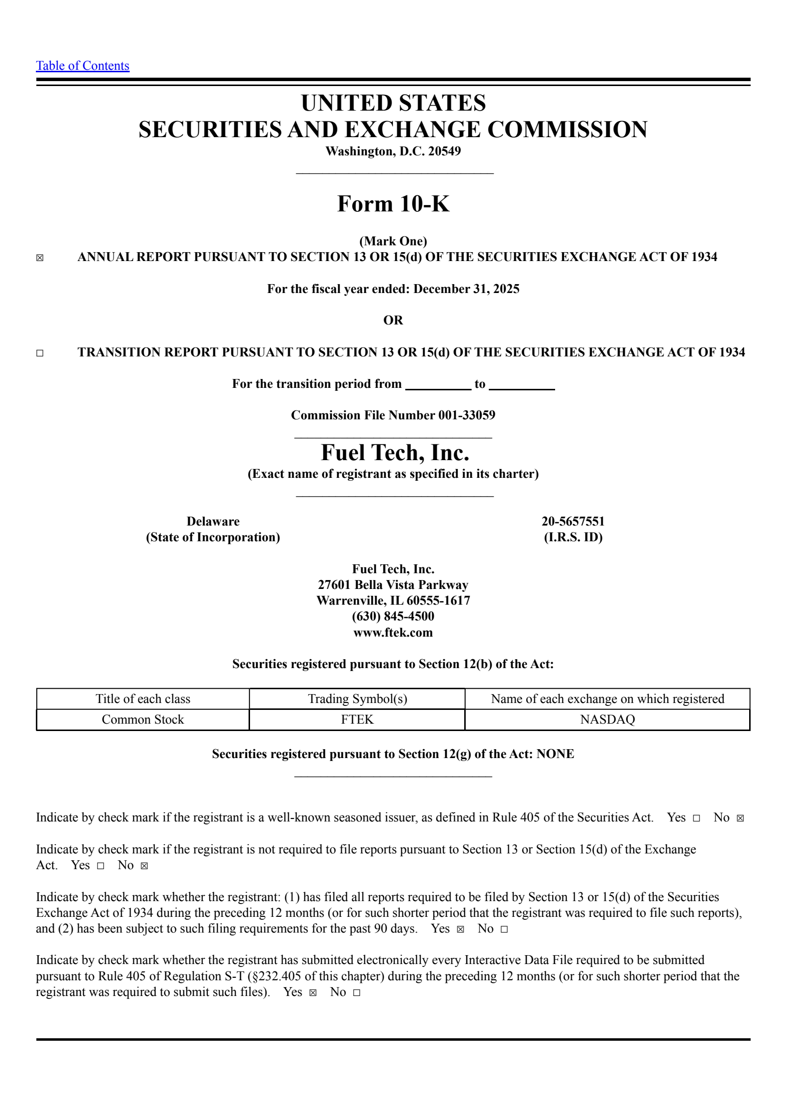 Fuel Tech's Q4 2025 Annual report