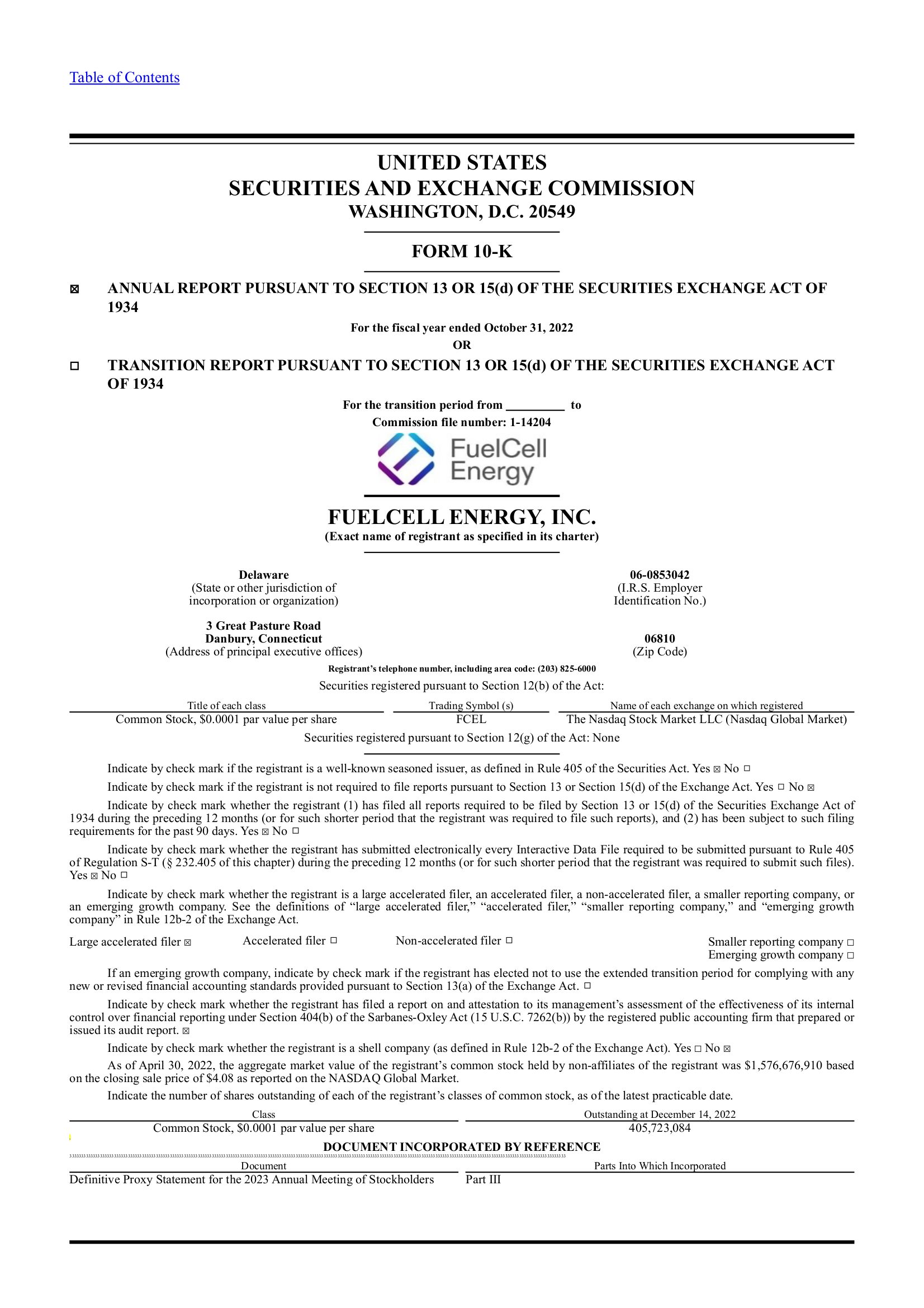 FuelCell Energy's Q4 2022 Annual report