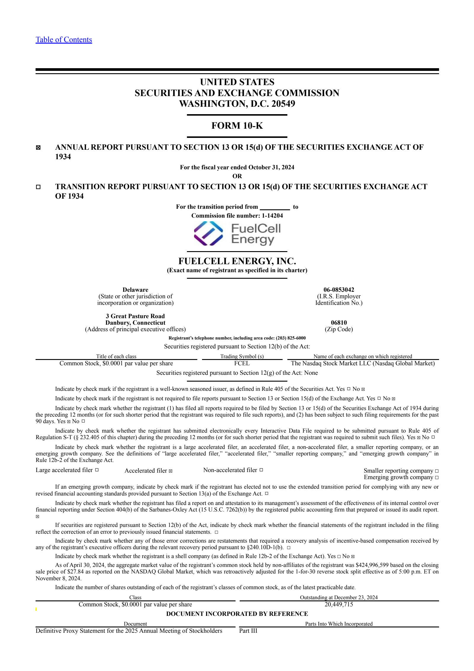 FuelCell Energy's Q4 2024 Annual report