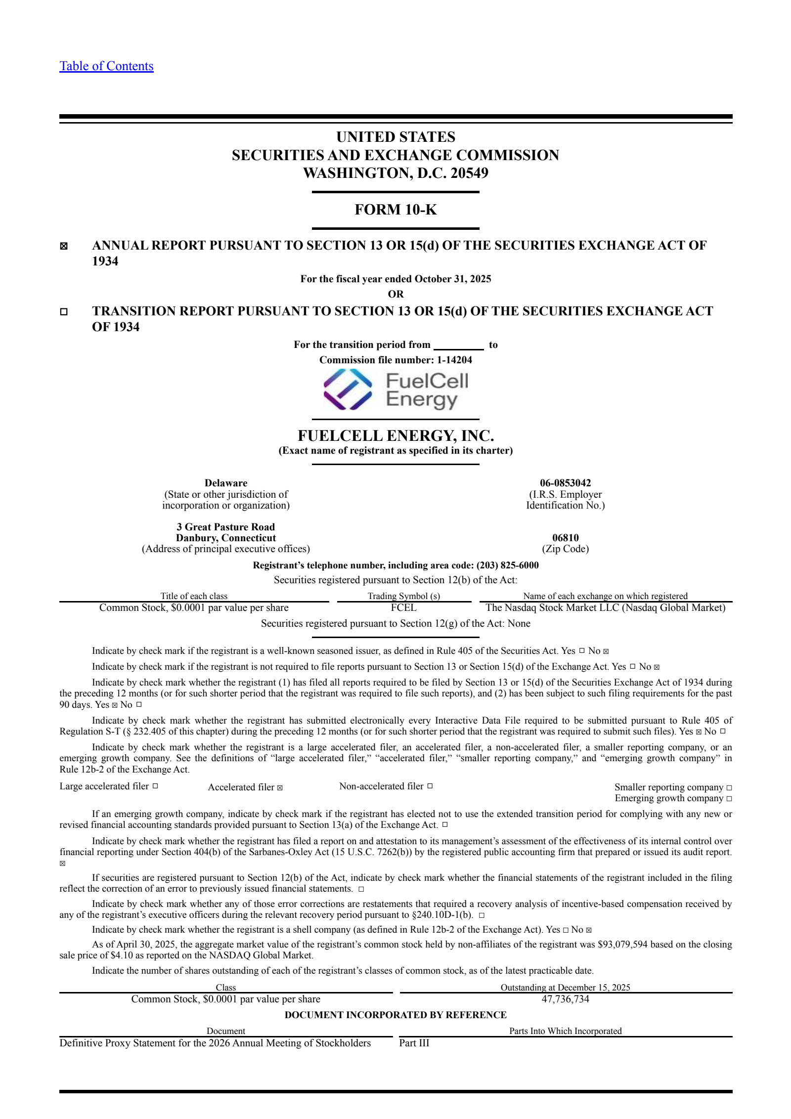 FuelCell Energy's Q4 2025 Annual Report
