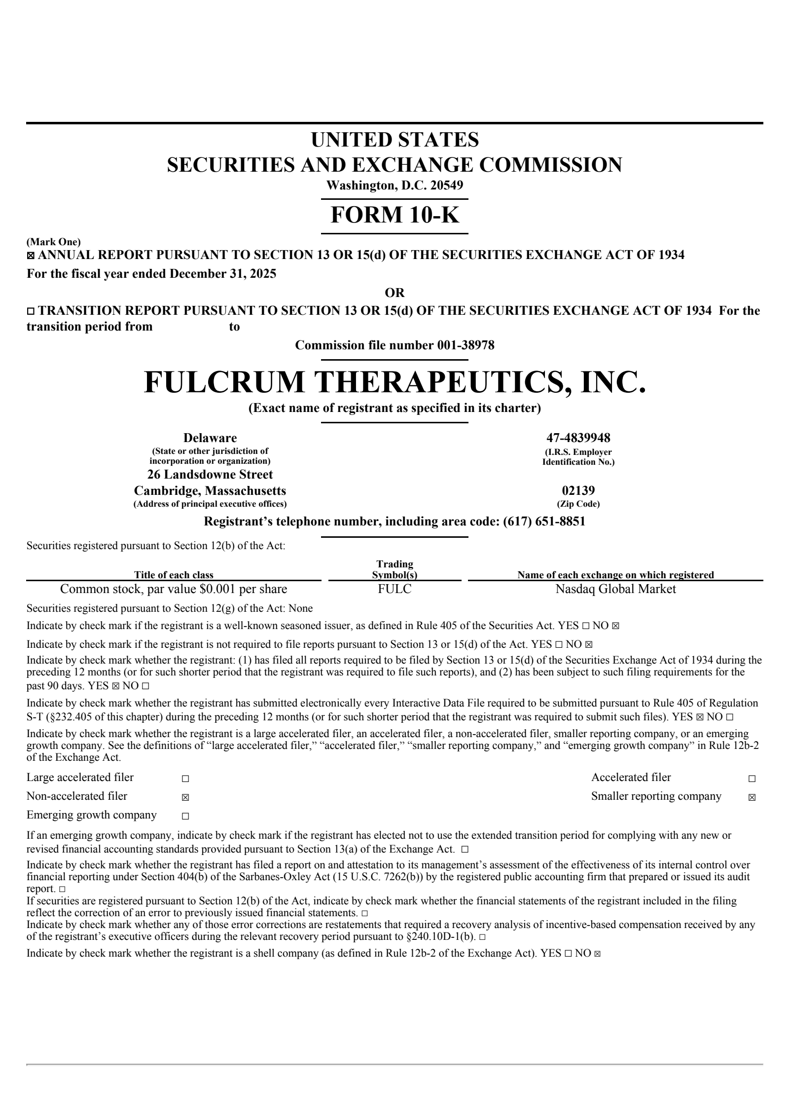 Fulcrum Therapeutics' Q4 2025 Annual report