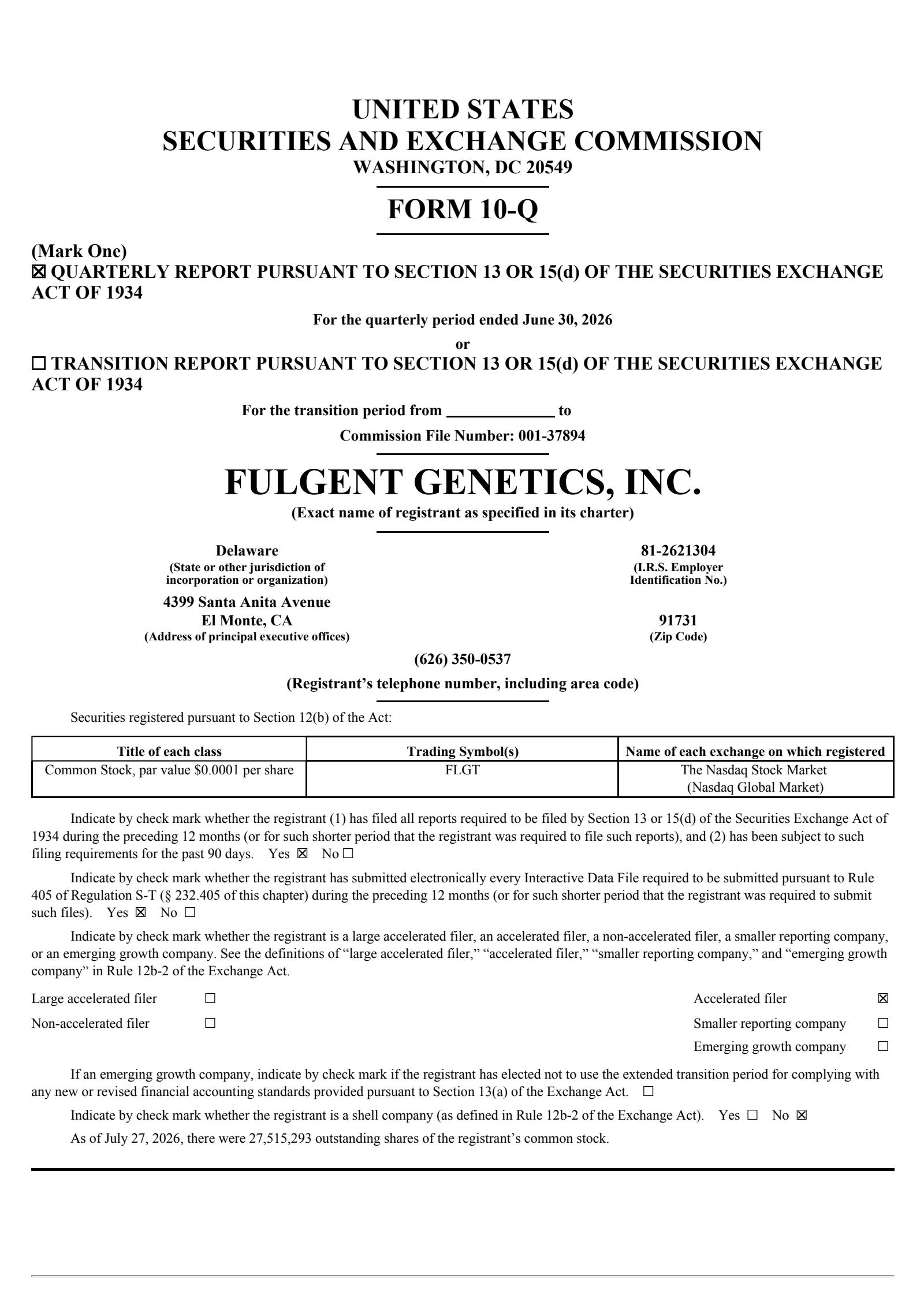 Fulgent Genetics' Q2 2026 Quarterly report