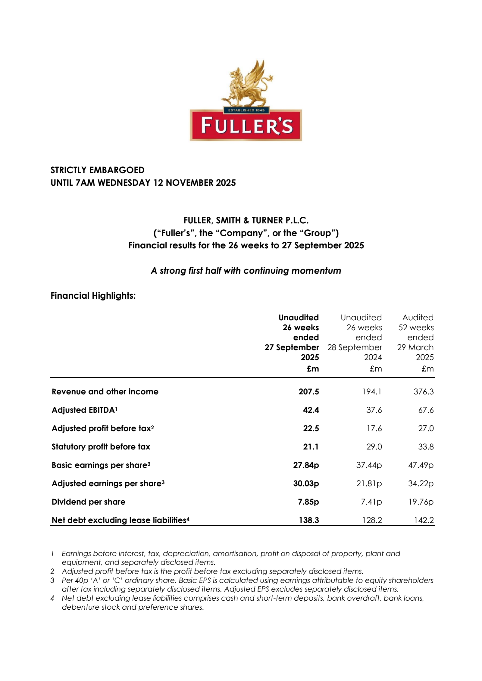 Fuller, Smith & Turner's H1 2026 Interim Report