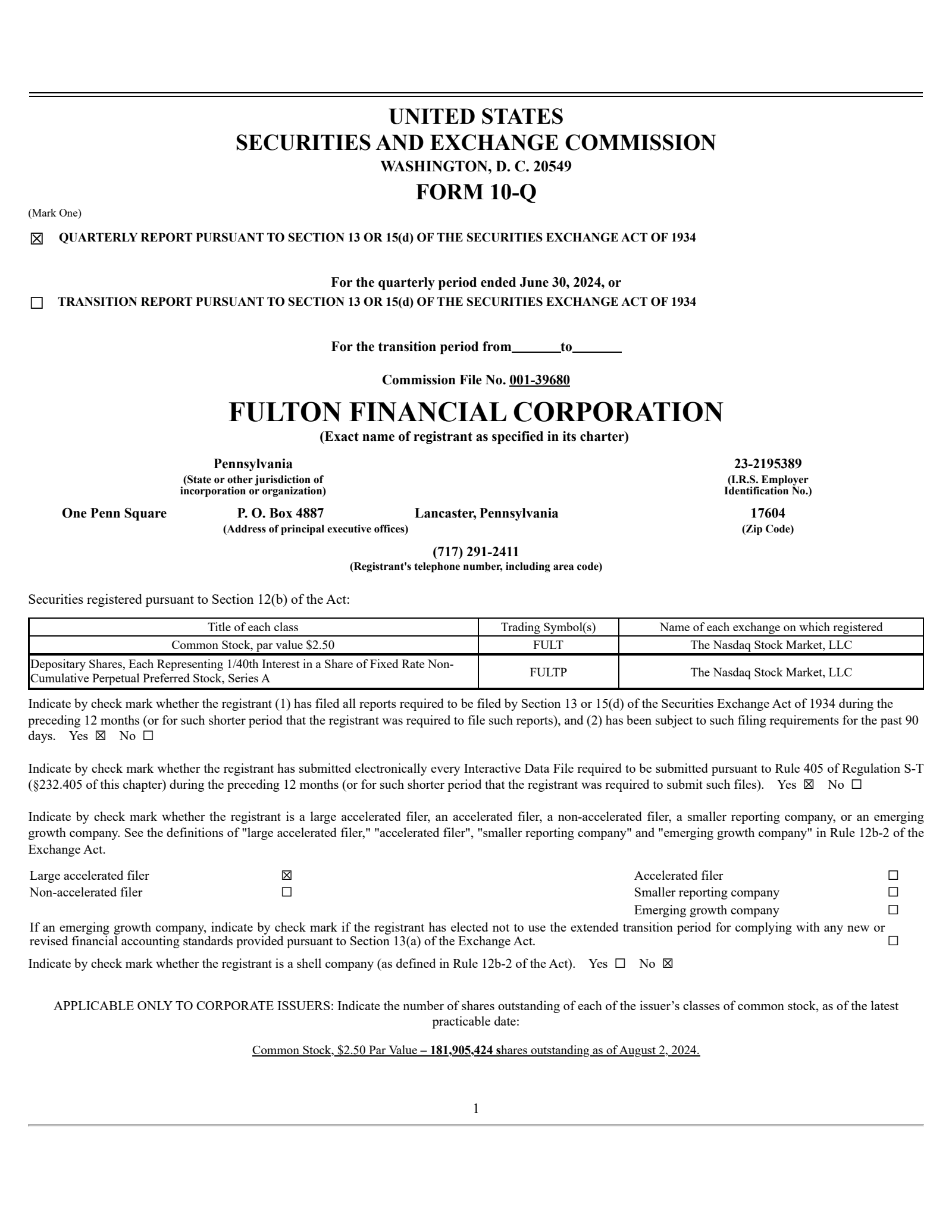 Fulton Financial's Q2 2024 Quarterly Report