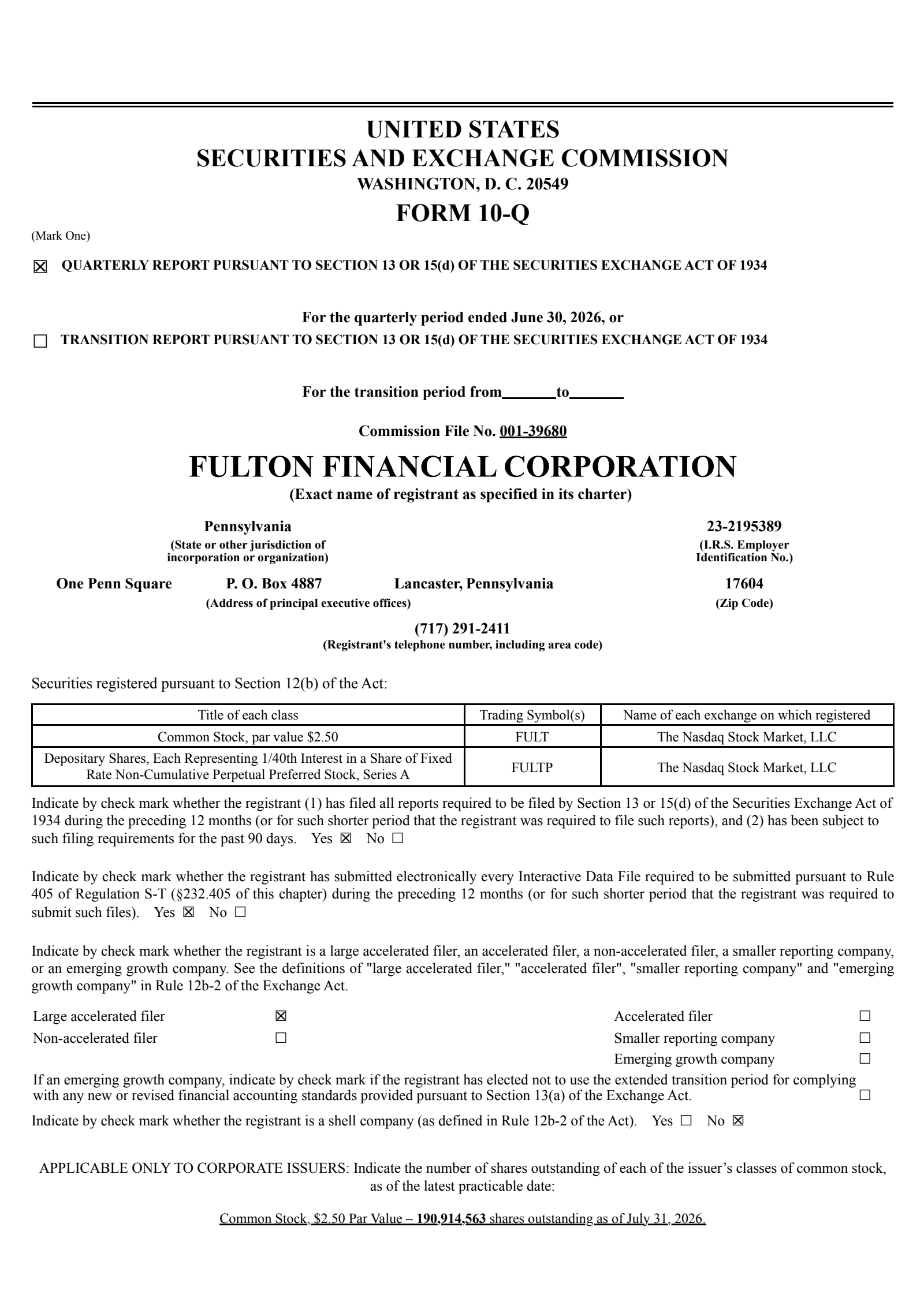 Fulton Financial's Q2 2026 Quarterly report
