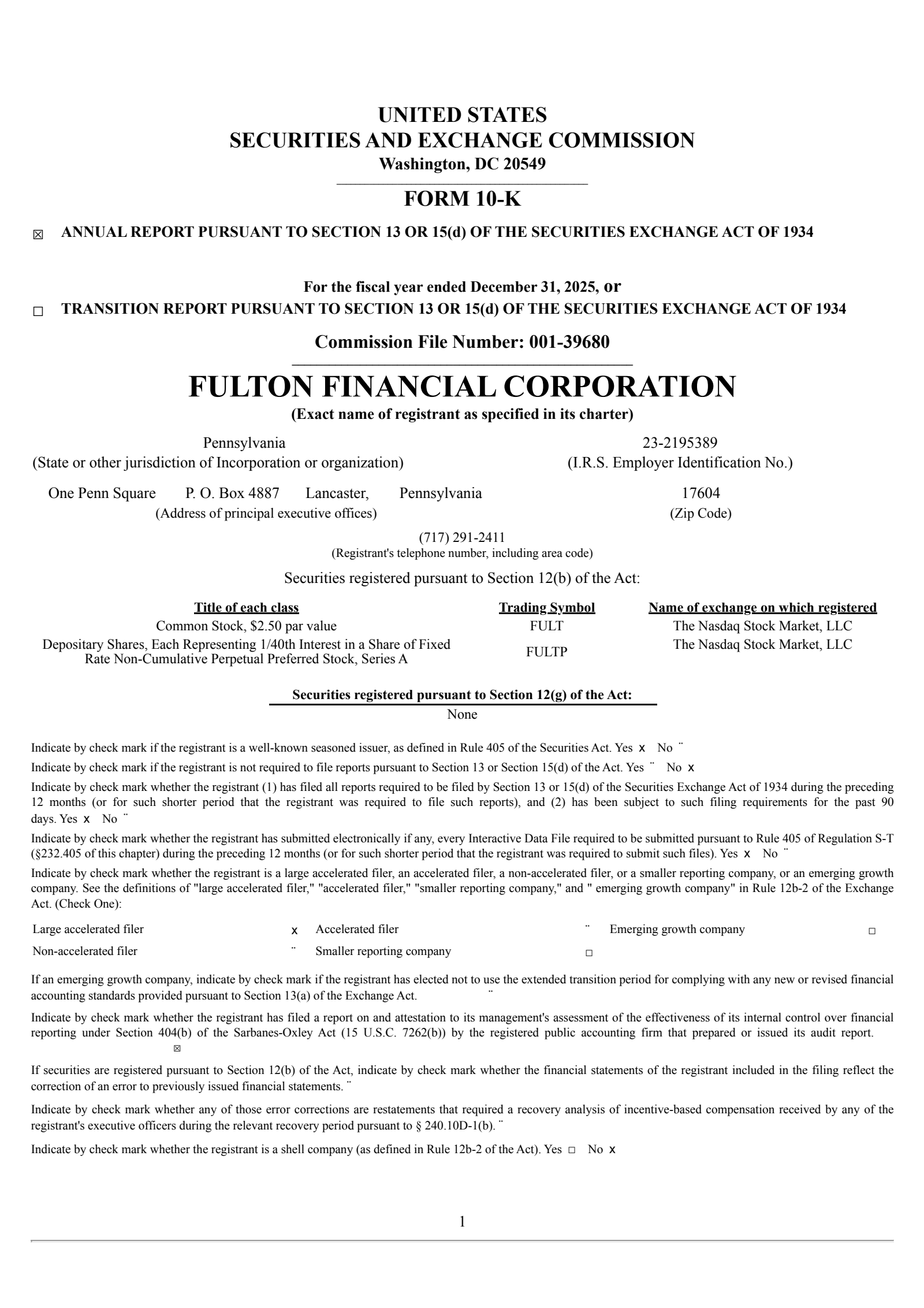 Fulton Financial's Q4 2025 Annual report