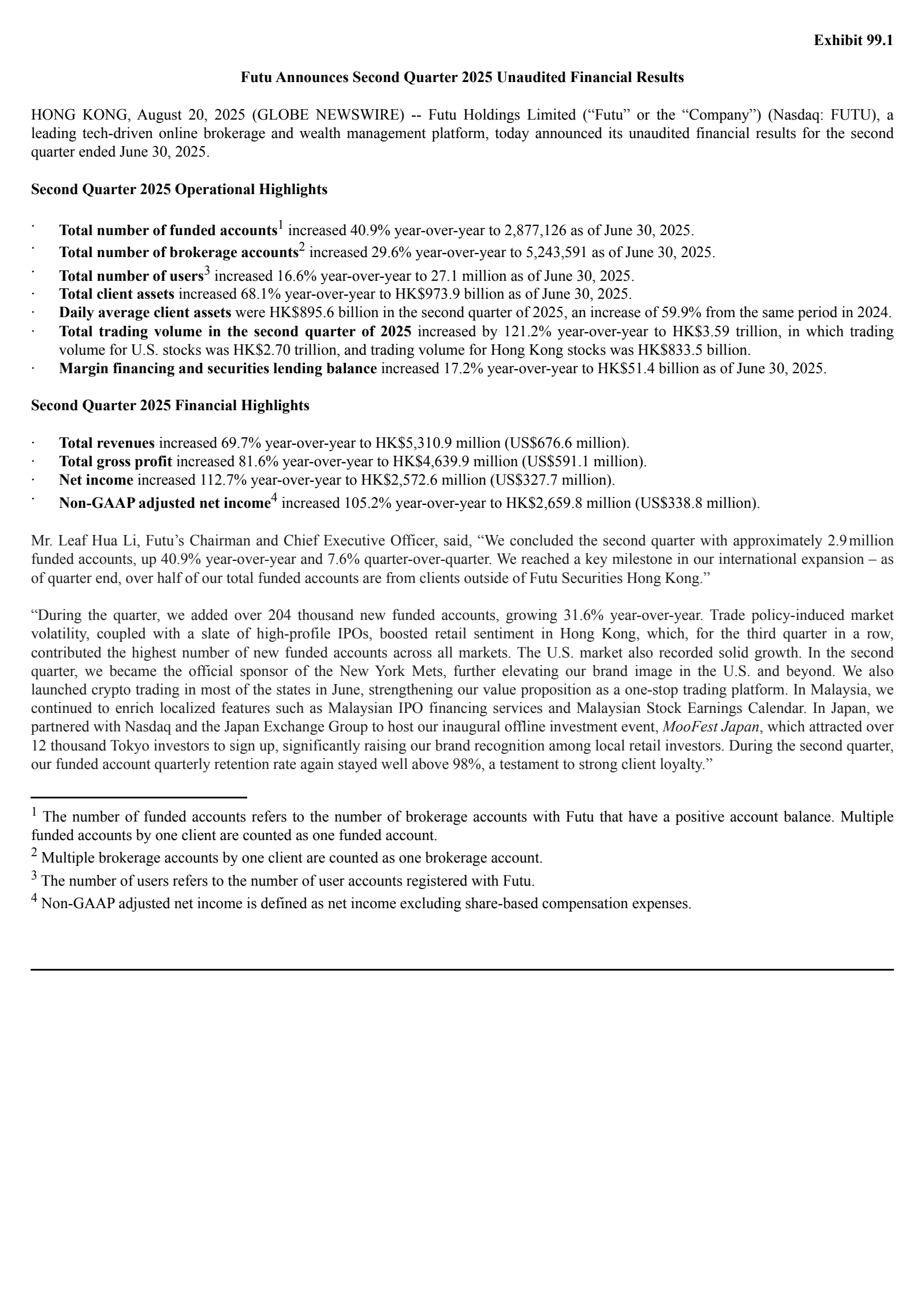 Futu's Q2 2025 Press Release