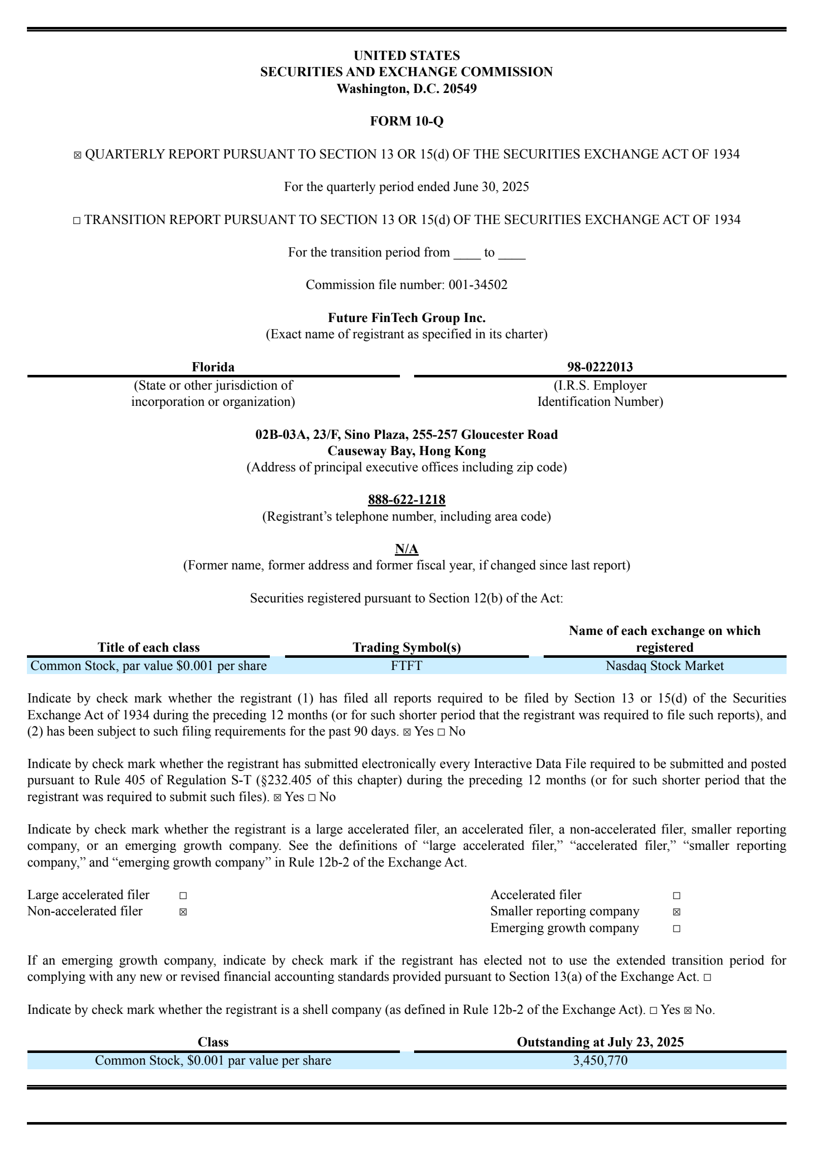 Future FinTech Group's Q2 2025 Quarterly report