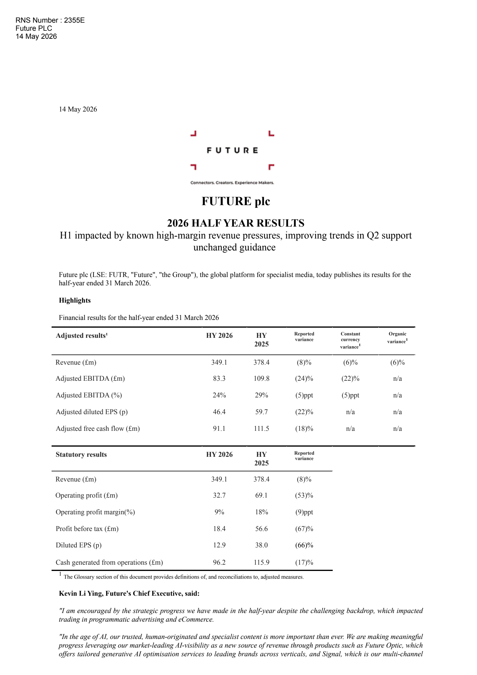 Future's H1 2026 Interim report
