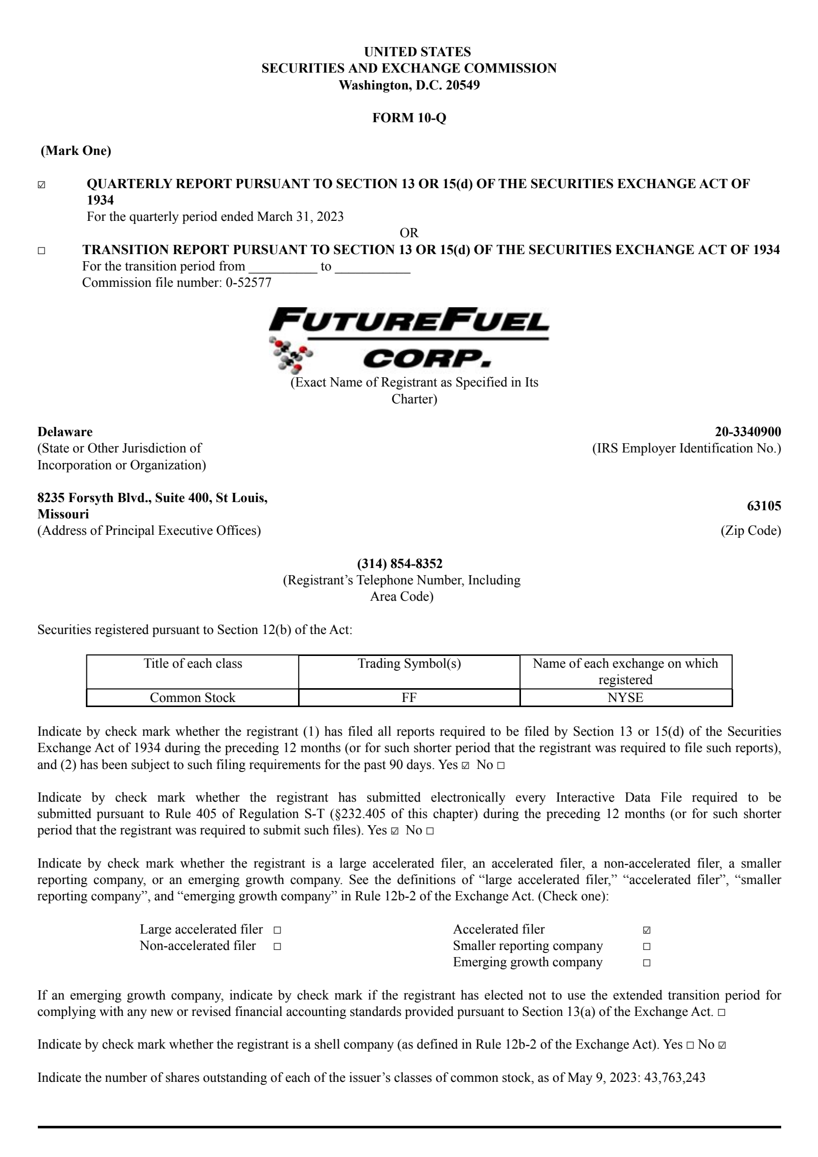 FutureFuel's Q1 2023 Quarterly report