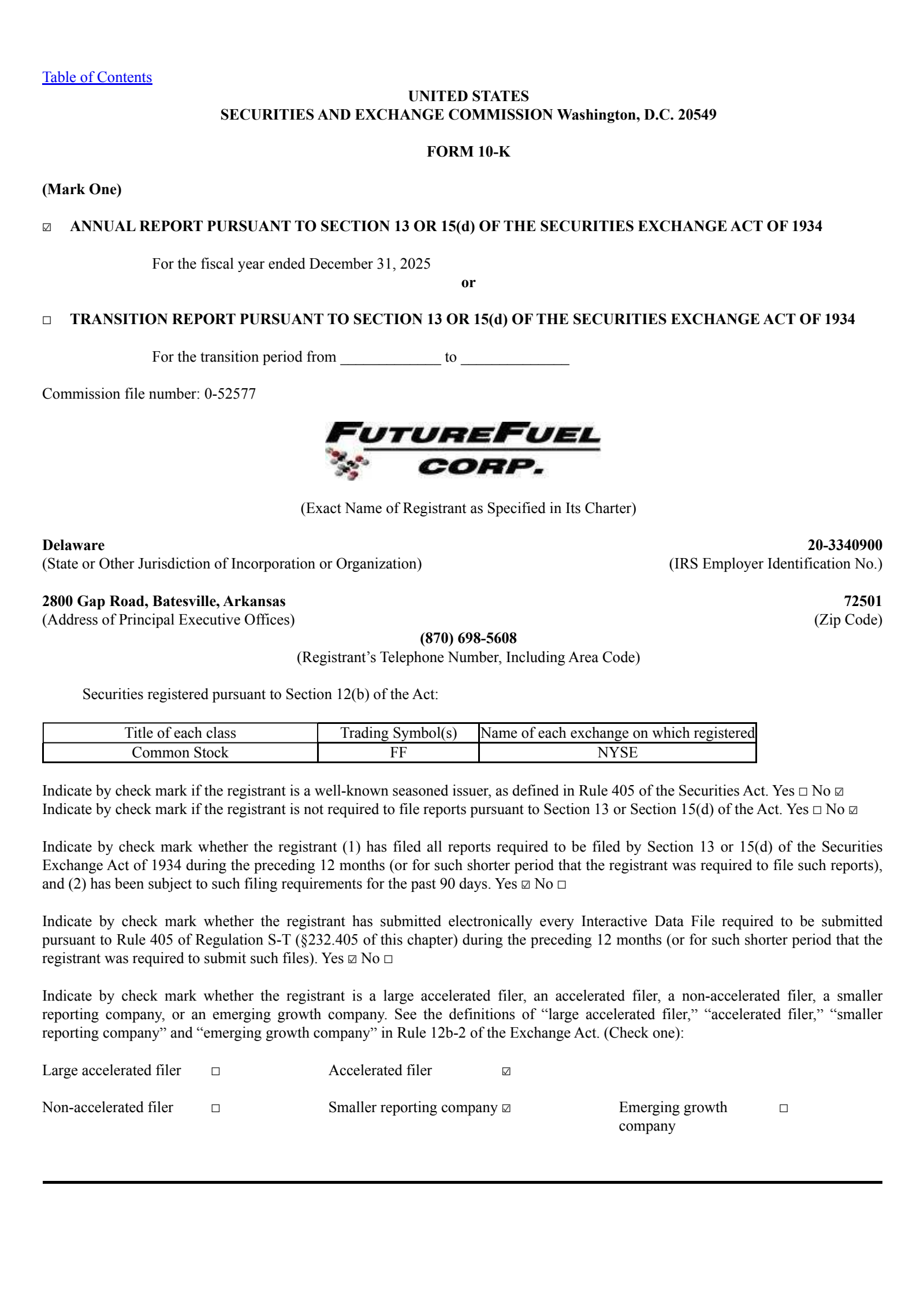 FutureFuel's Q4 2025 Annual report