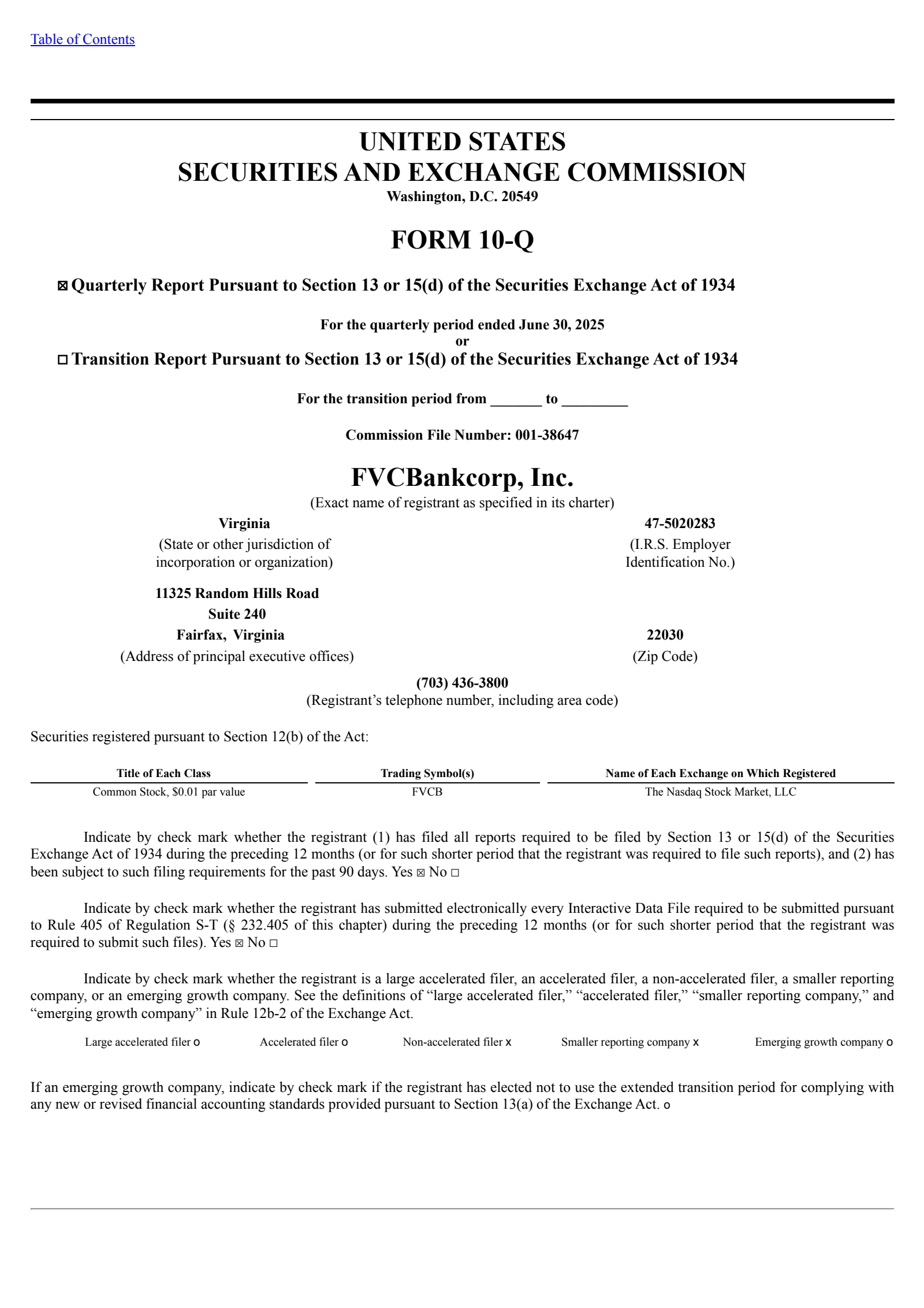 Fvcbankcorp's Q2 2025 Quarterly report