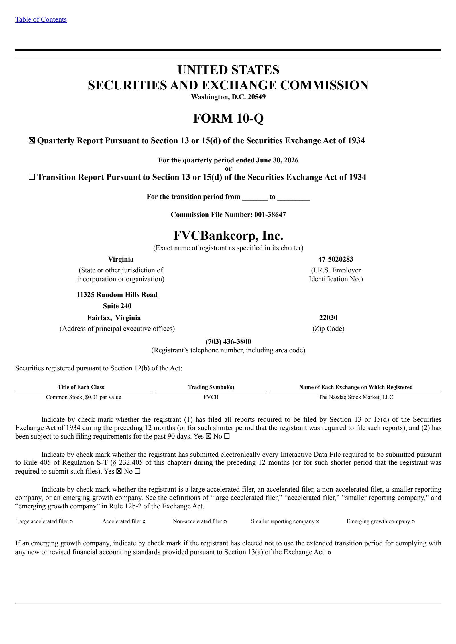 Fvcbankcorp's Q2 2026 Quarterly report