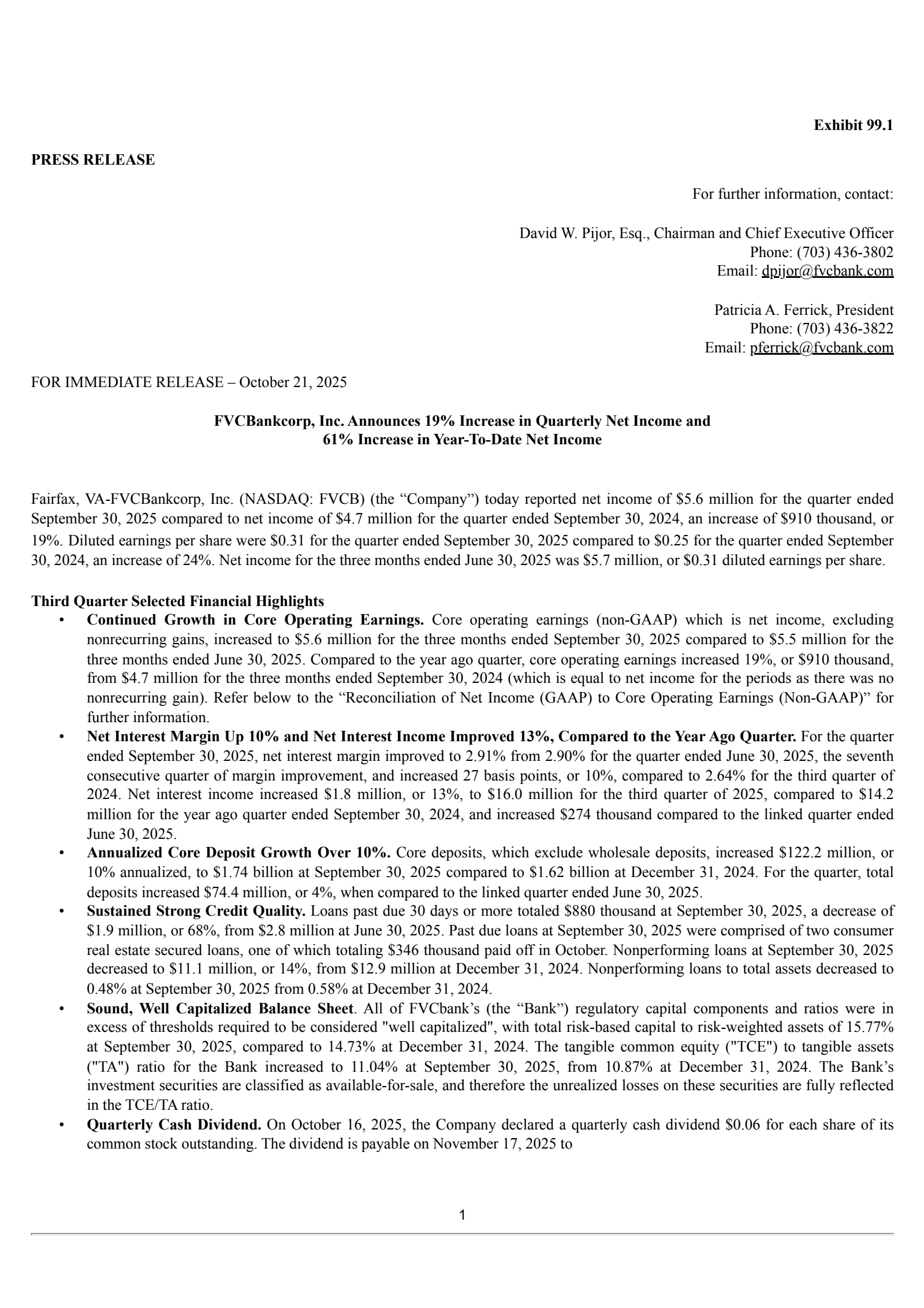 Fvcbankcorp's Q3 2025 Earnings Release