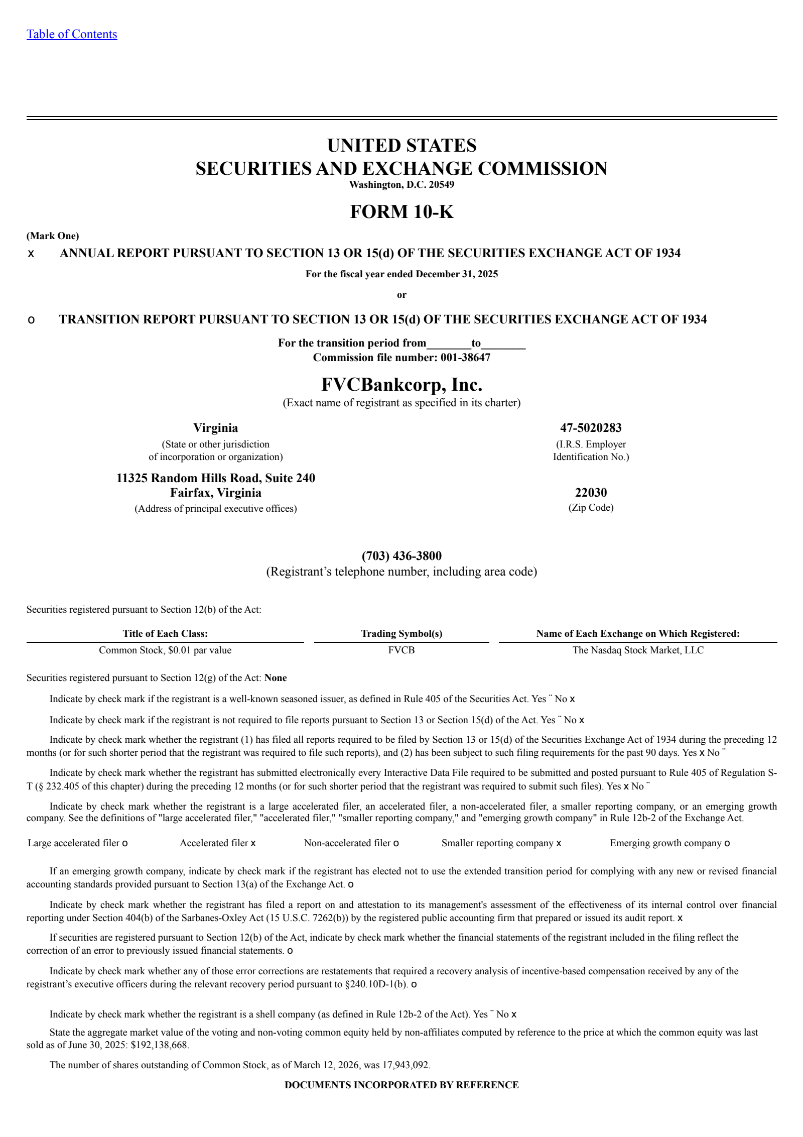 Fvcbankcorp's Q4 2025 Annual report