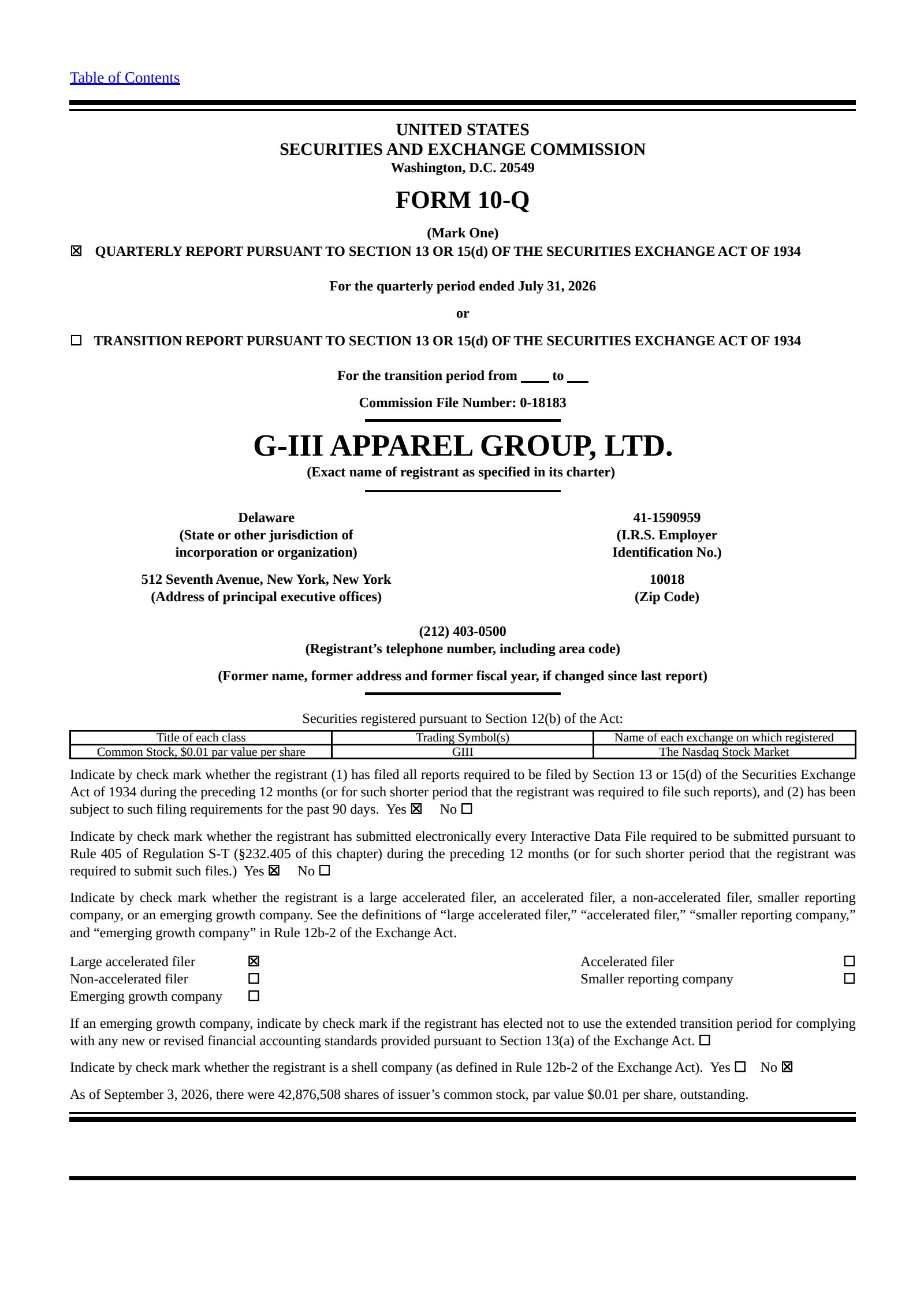 G-III Apparel Group's Q2 2027 Quarterly report
