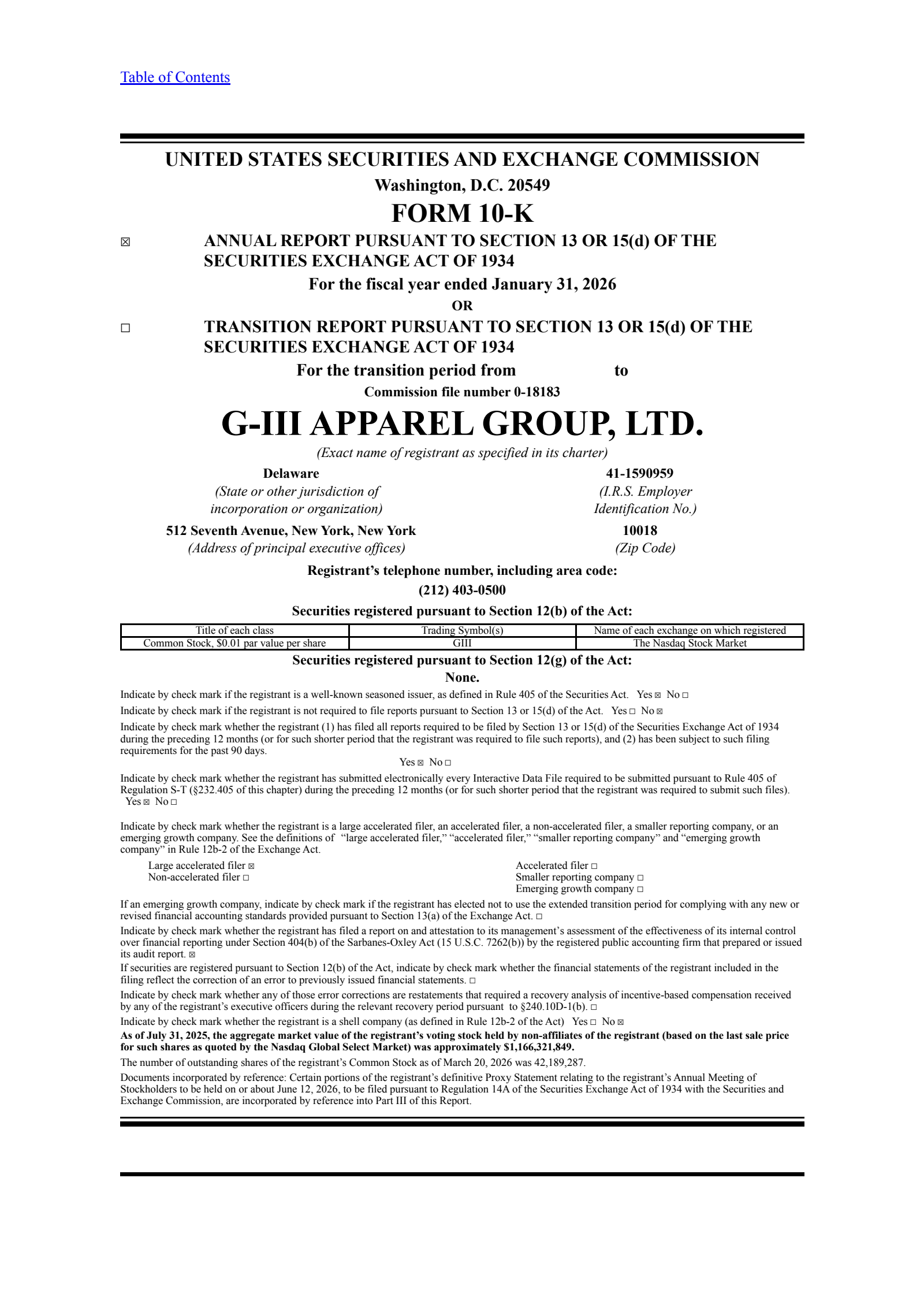 G-III Apparel Group's Q4 2026 Annual report