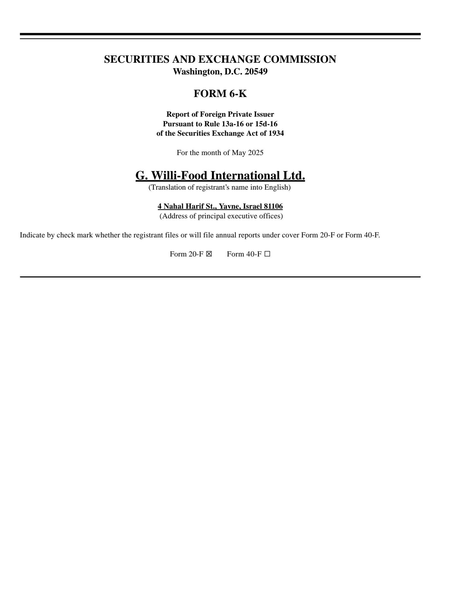 G. Willi-Food International's Q1 2025 Press Release