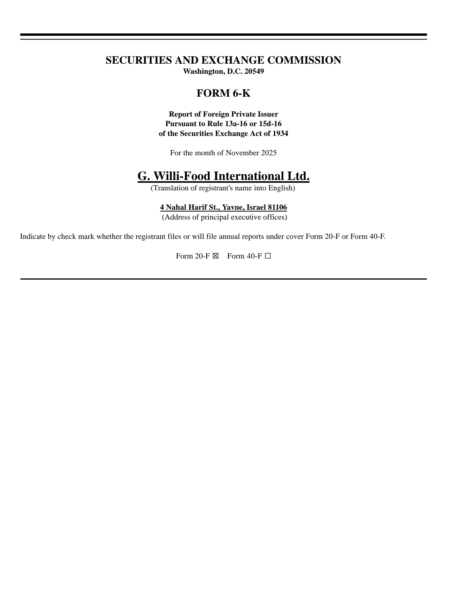 G. Willi-Food International's Q3 2025 Press Release