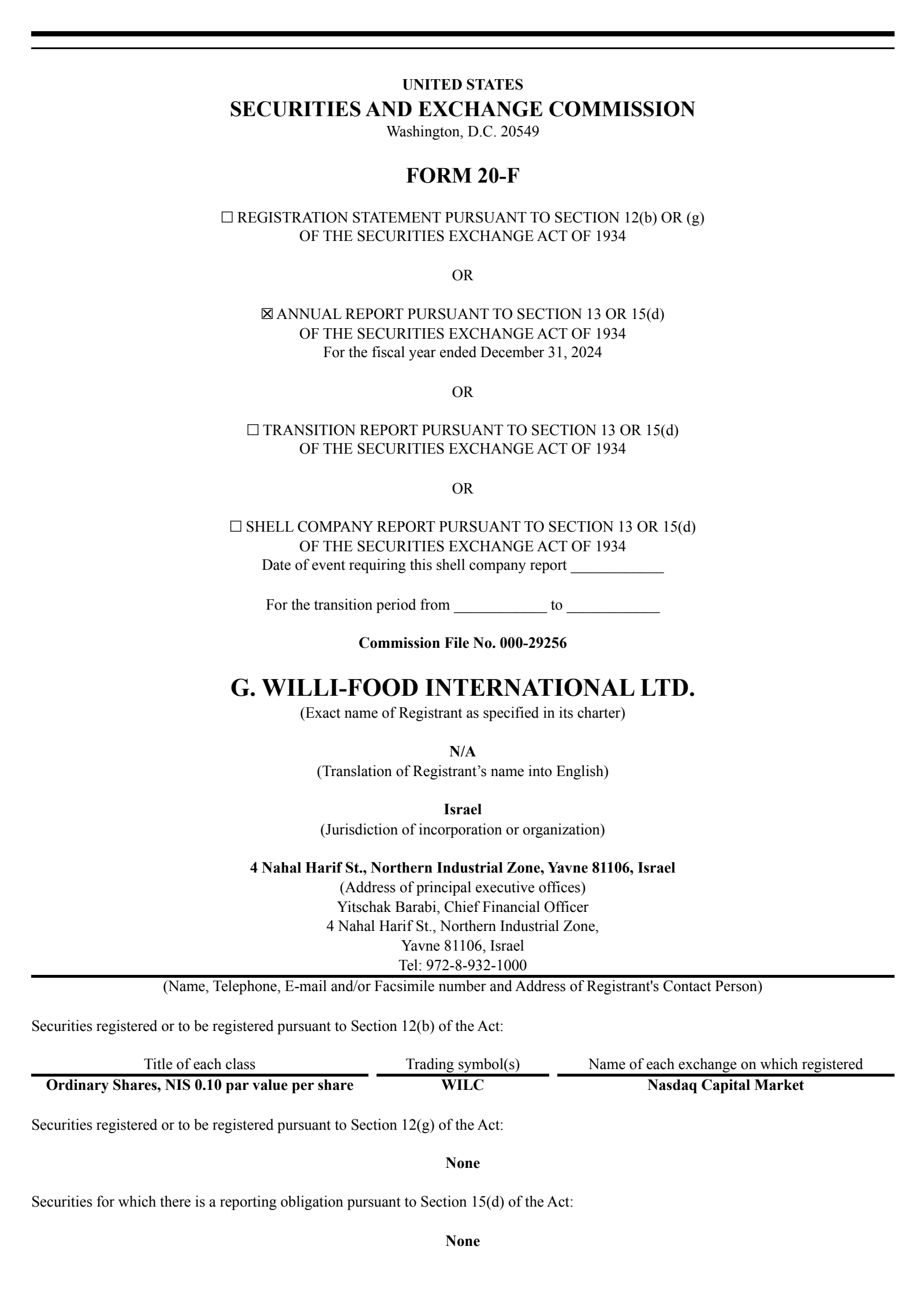 G. Willi-Food International's Q4 2024 Annual report