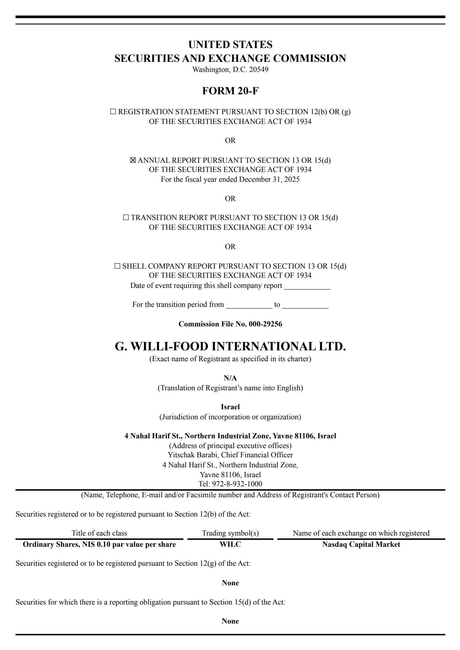 G. Willi-Food International's Q4 2025 Annual report