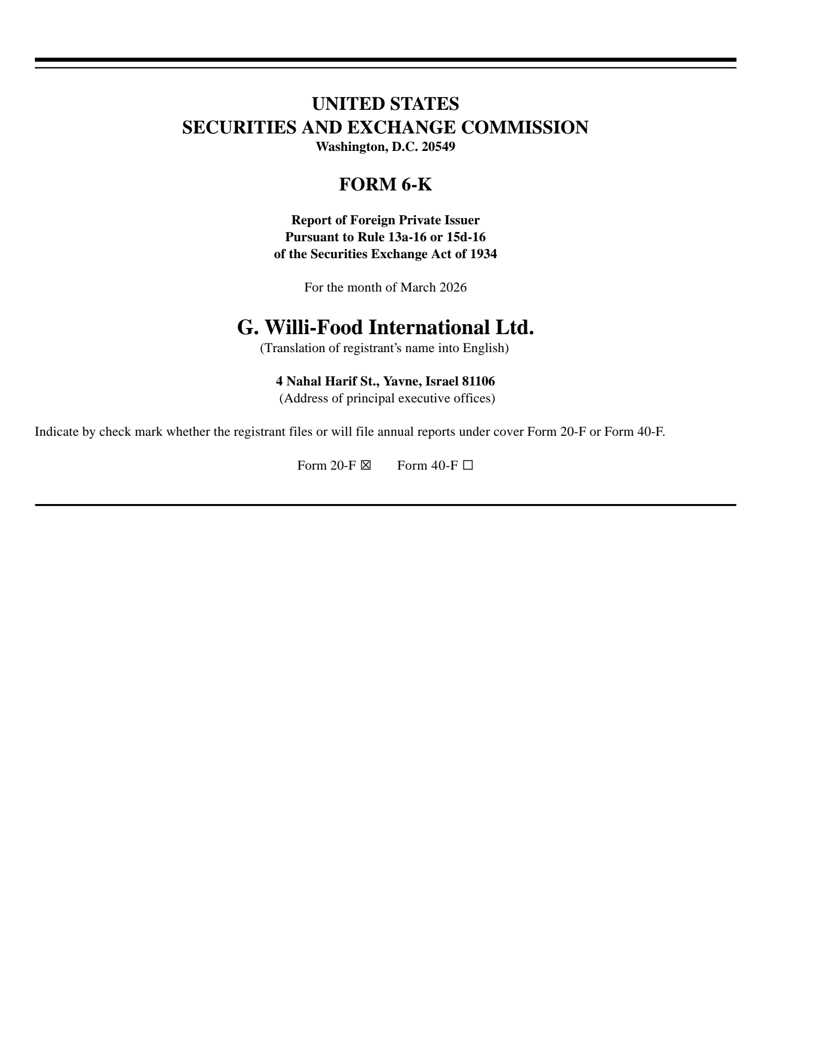 G. Willi-Food International's Q4 2025 Press Release