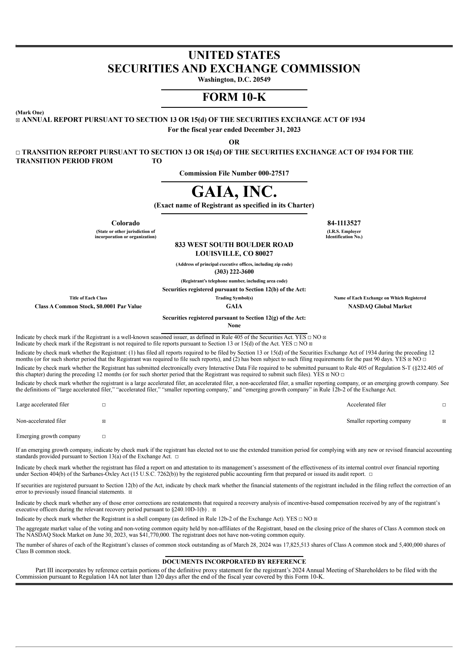 Gaia's Q4 2023 Annual report