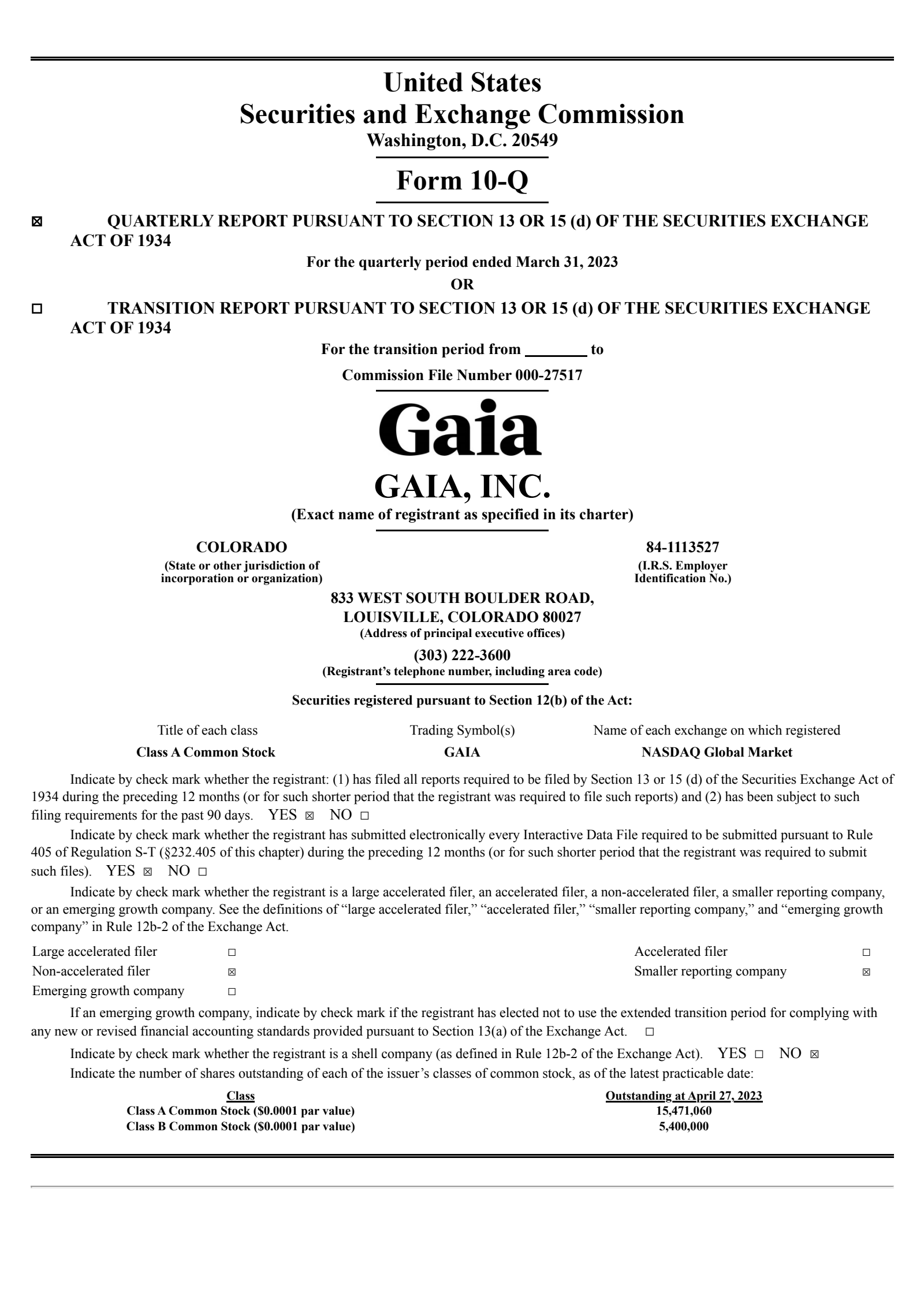 Gaia's Q1 2023 Quarterly report