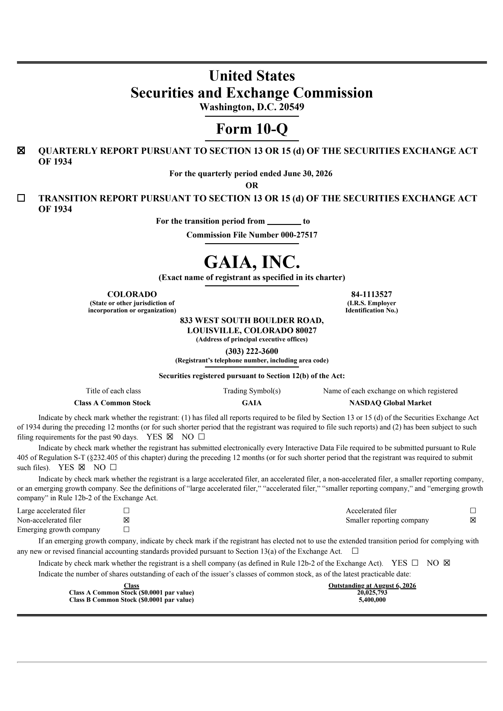 Gaia's Q2 2026 Quarterly report