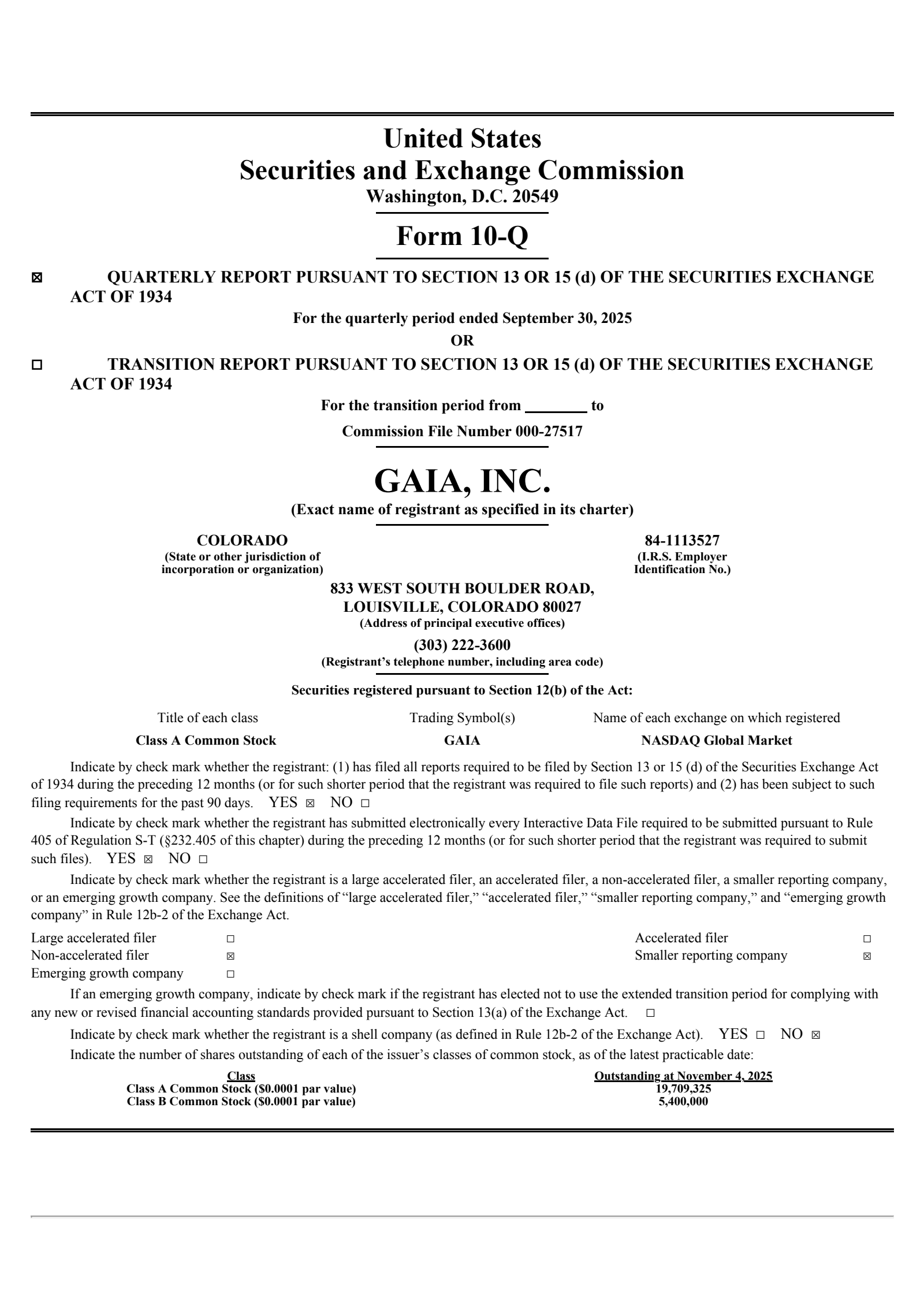 Gaia's Q3 2025 Quarterly Report