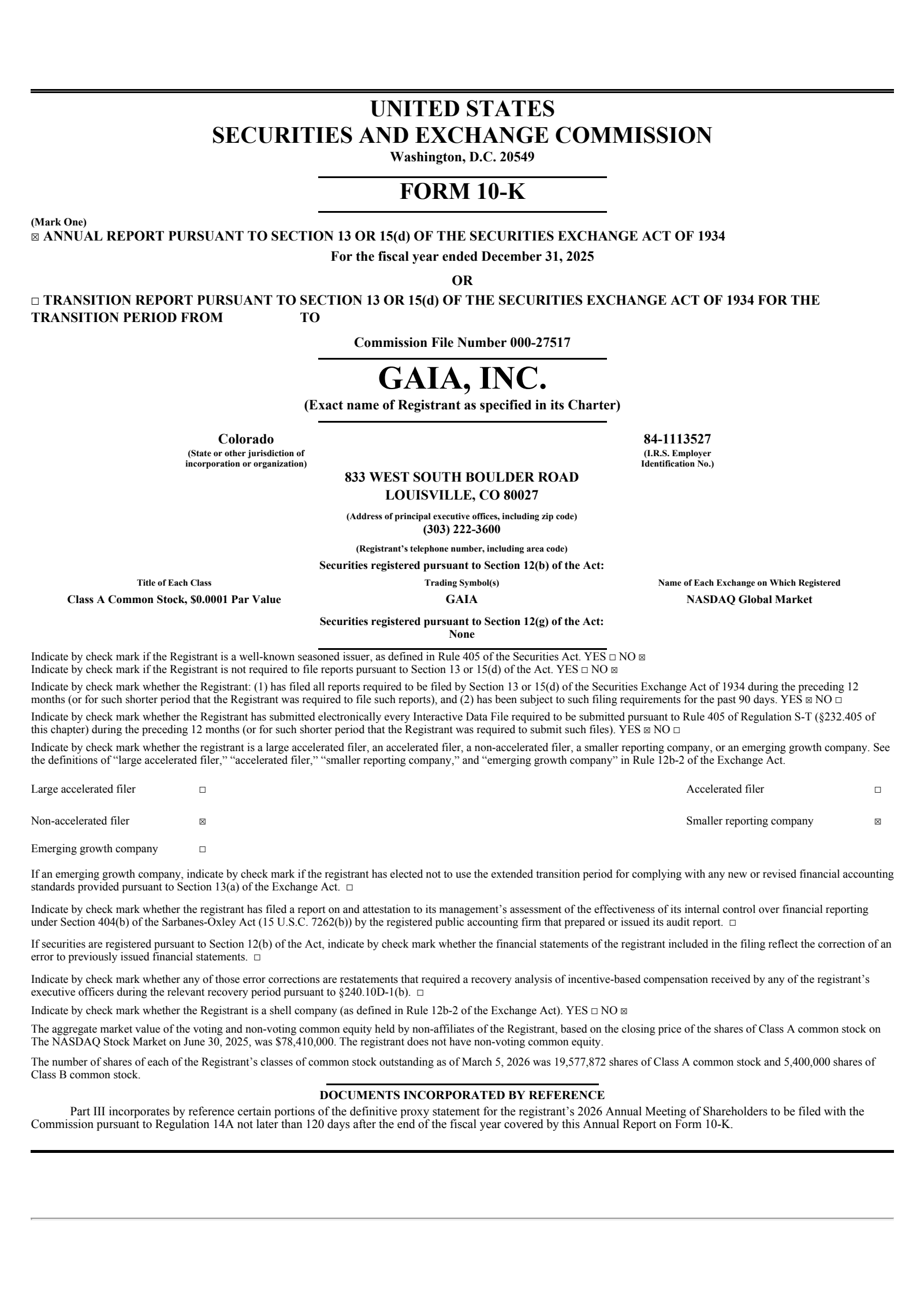Gaia's Q4 2025 Annual report