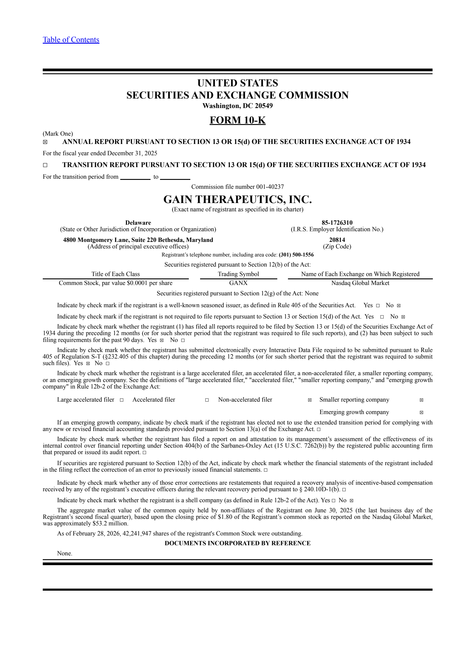 Gain Therapeutics' Q4 2025 Annual report