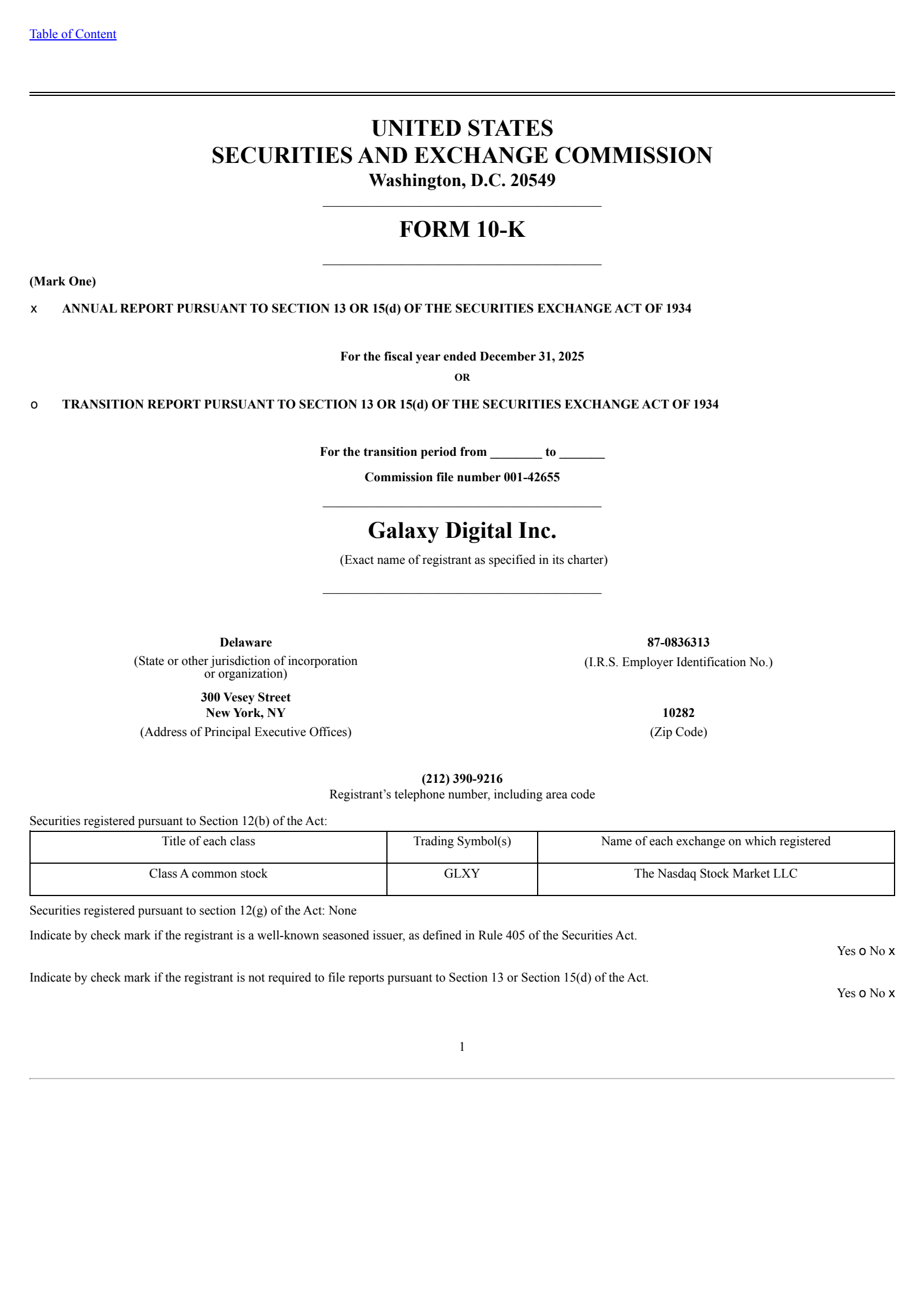 Galaxy Digital's Q4 2025 Annual report