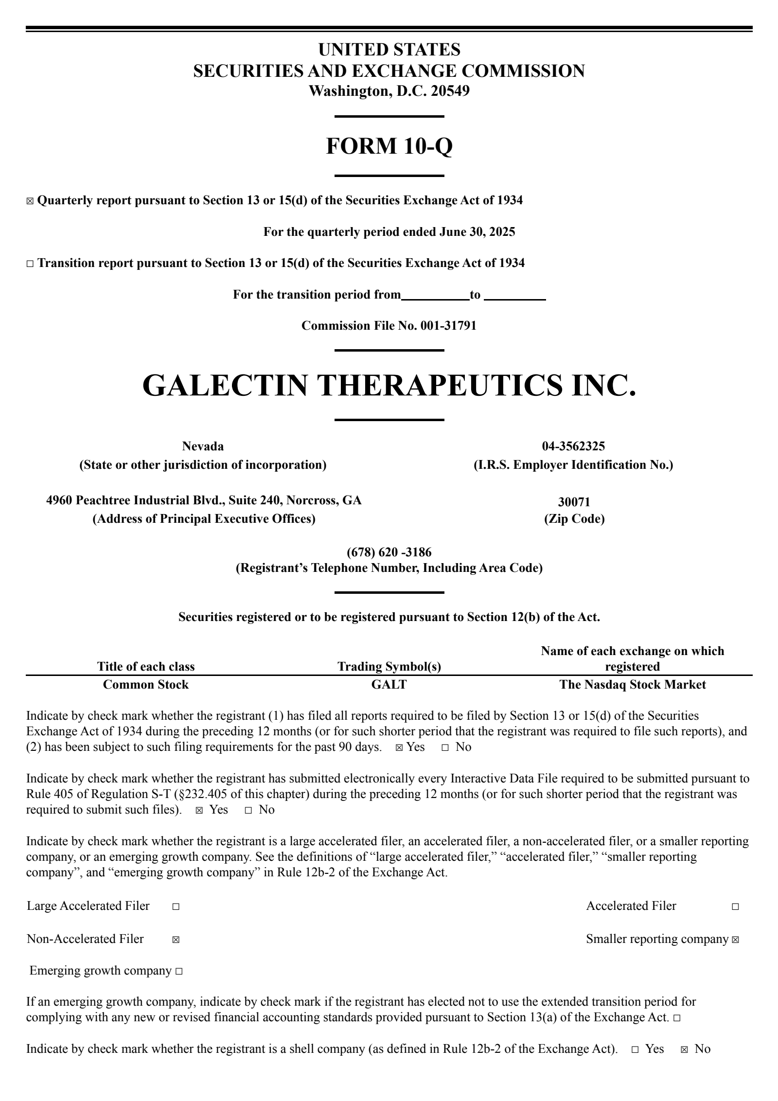 Galectin Therapeutics' Q2 2025 Quarterly report