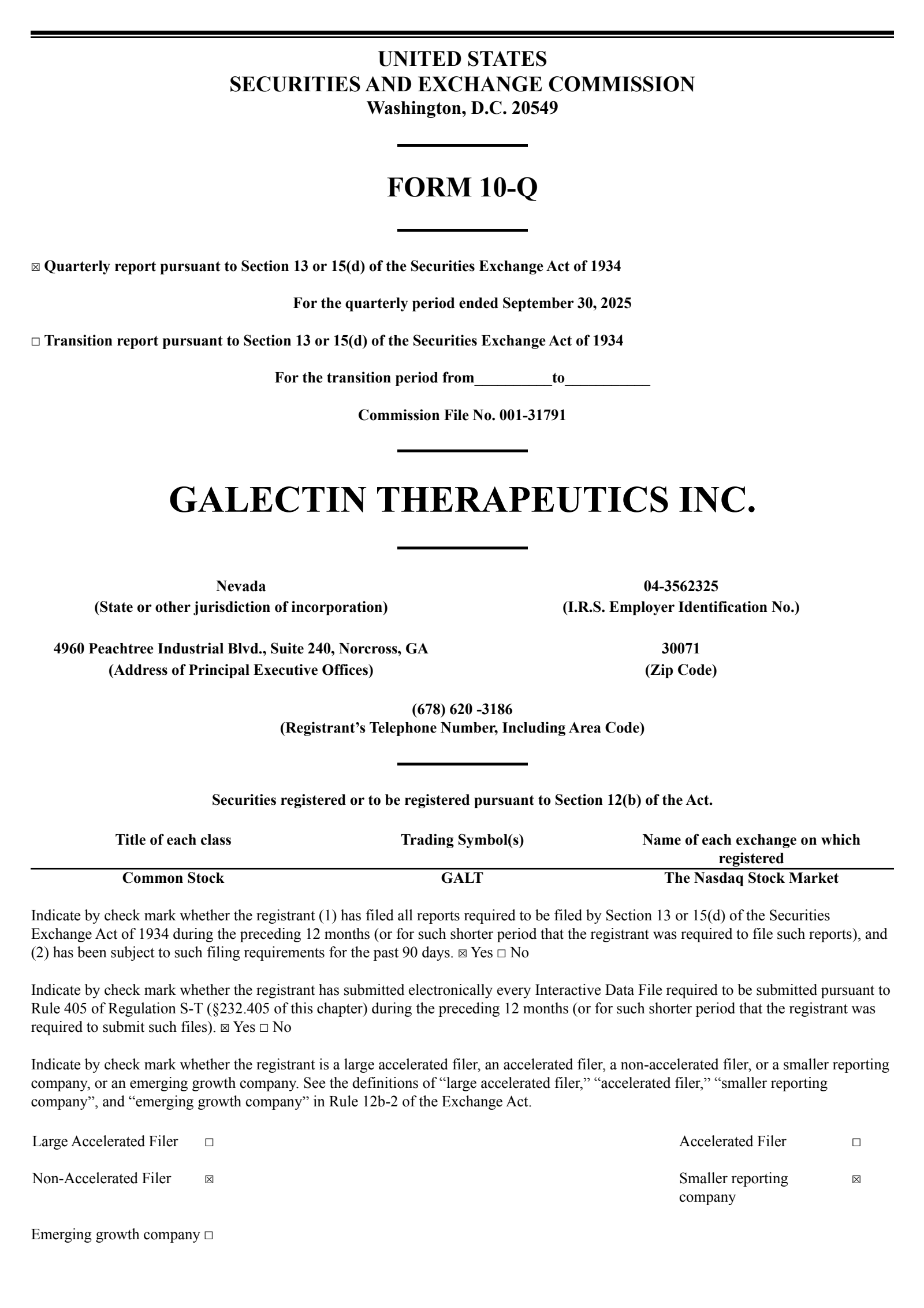 Galectin Therapeutics' Q3 2025 Quarterly Report