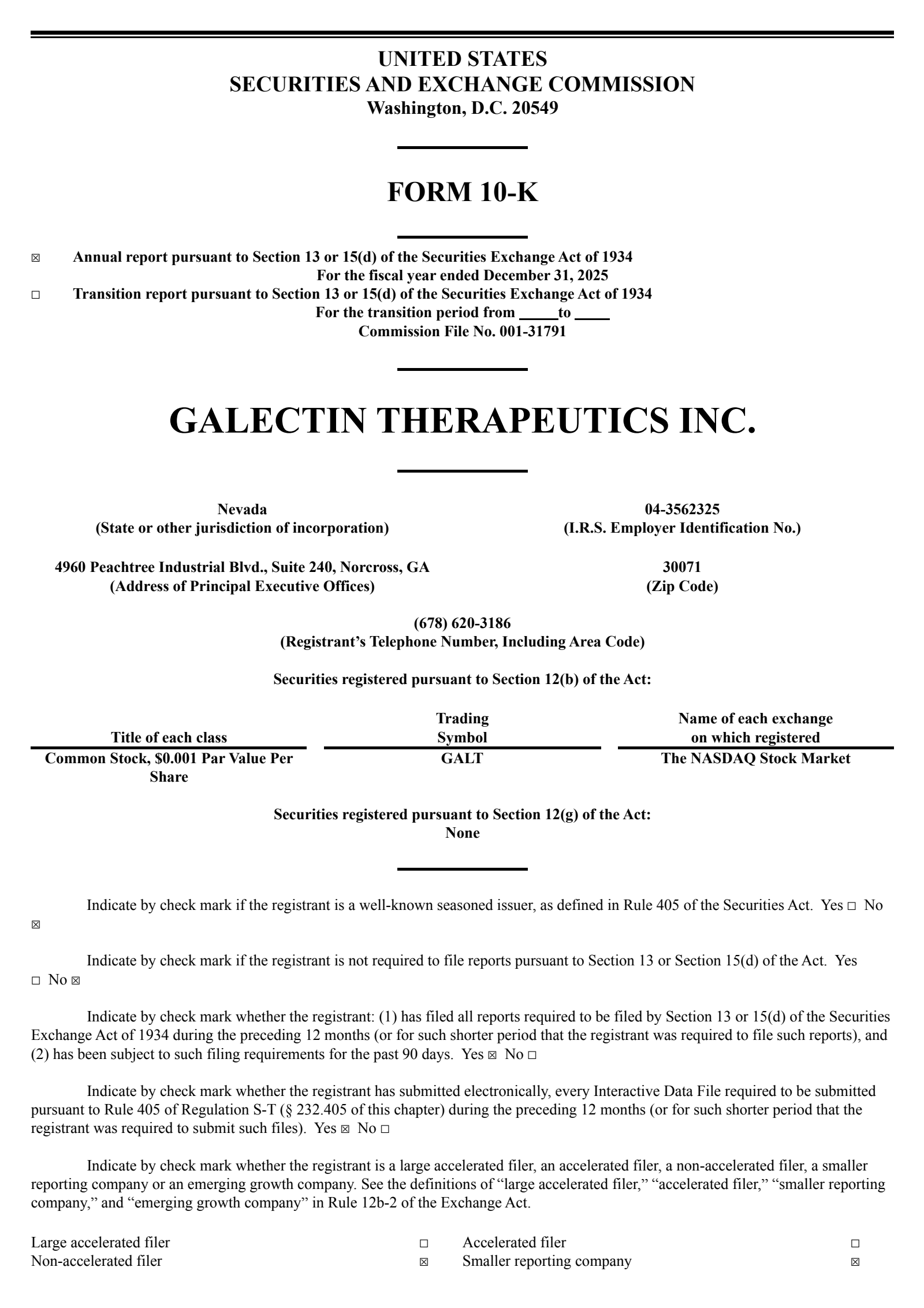 Galectin Therapeutics' Q4 2025 Annual report