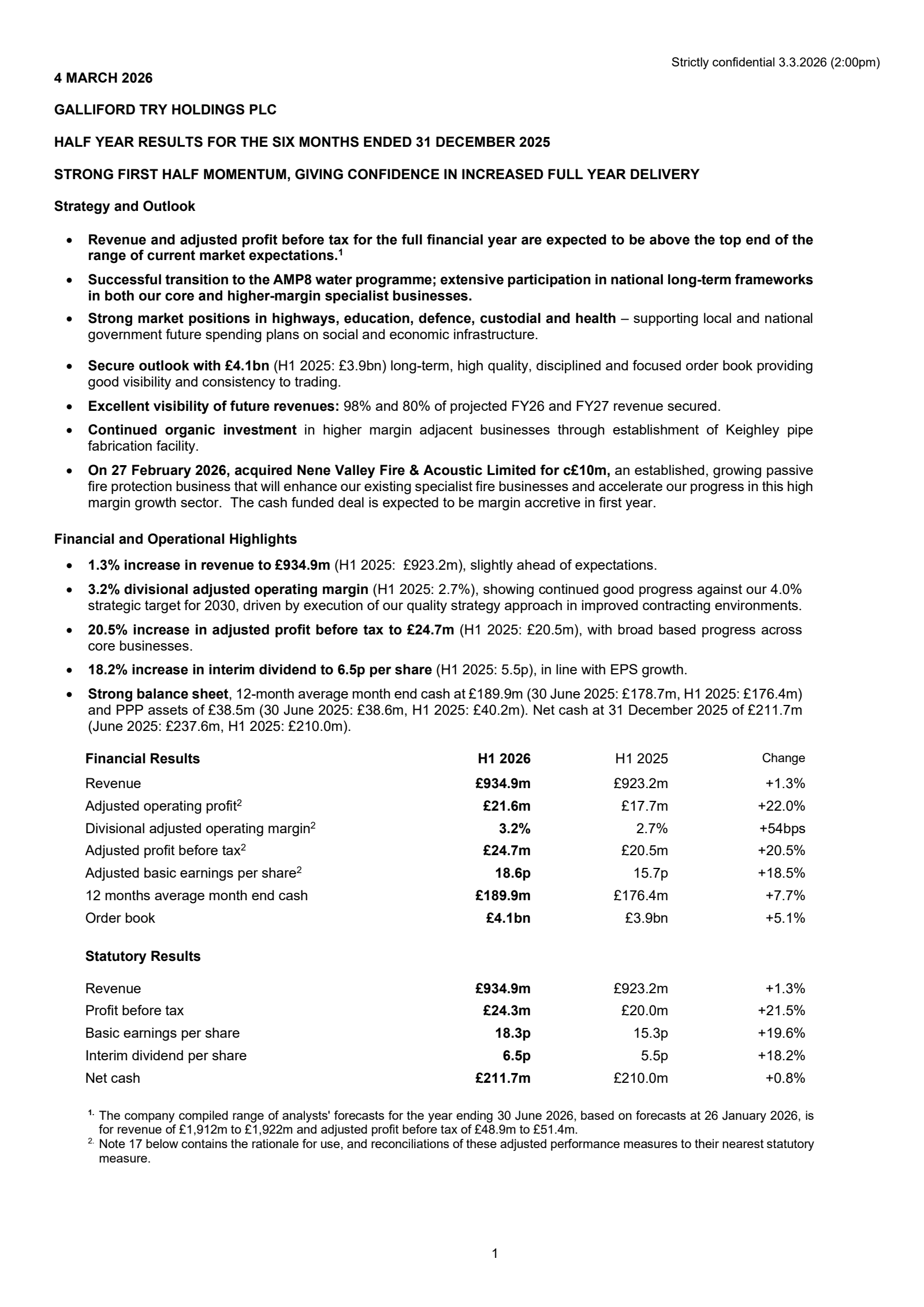 Galliford Try's H1 2026 Interim report