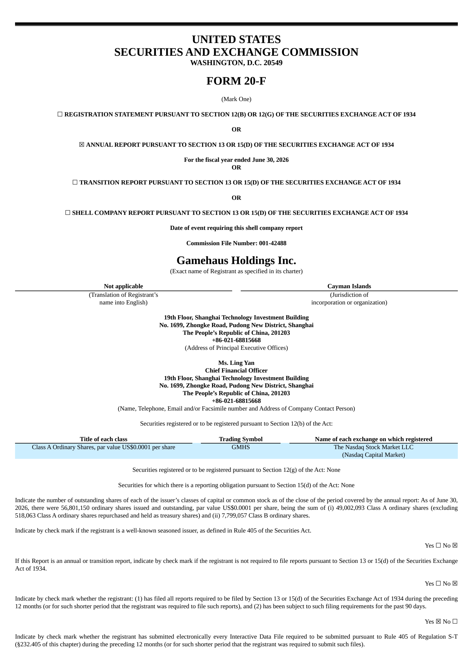 Gamehaus' Q4 2026 Annual report