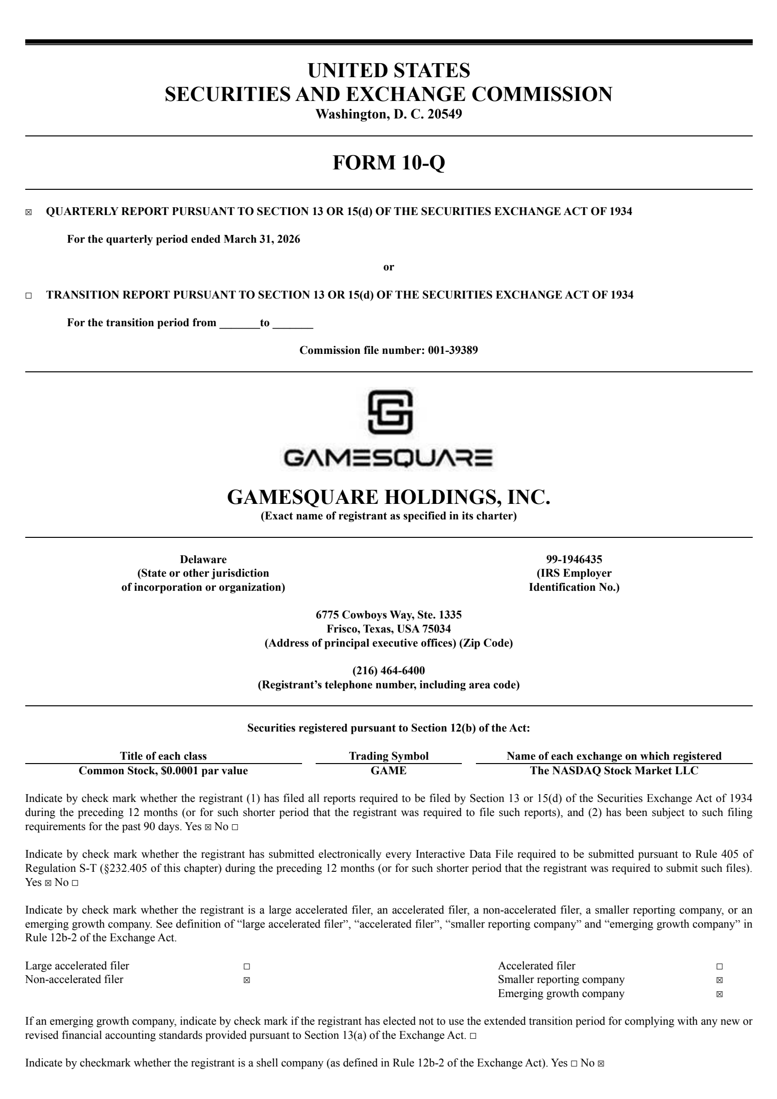 GameSquare's Q1 2026 Quarterly report