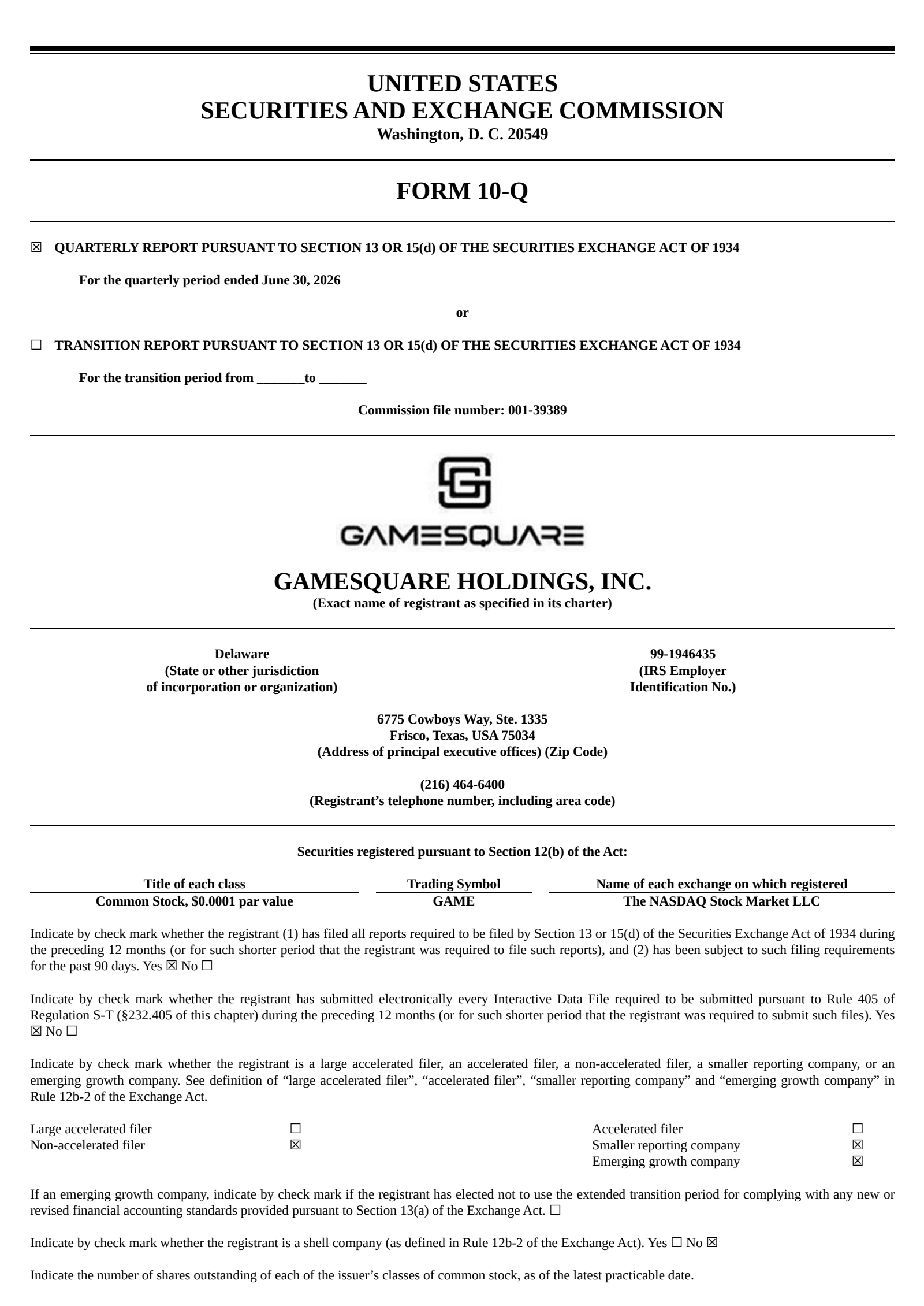 GameSquare's Q2 2026 Quarterly report