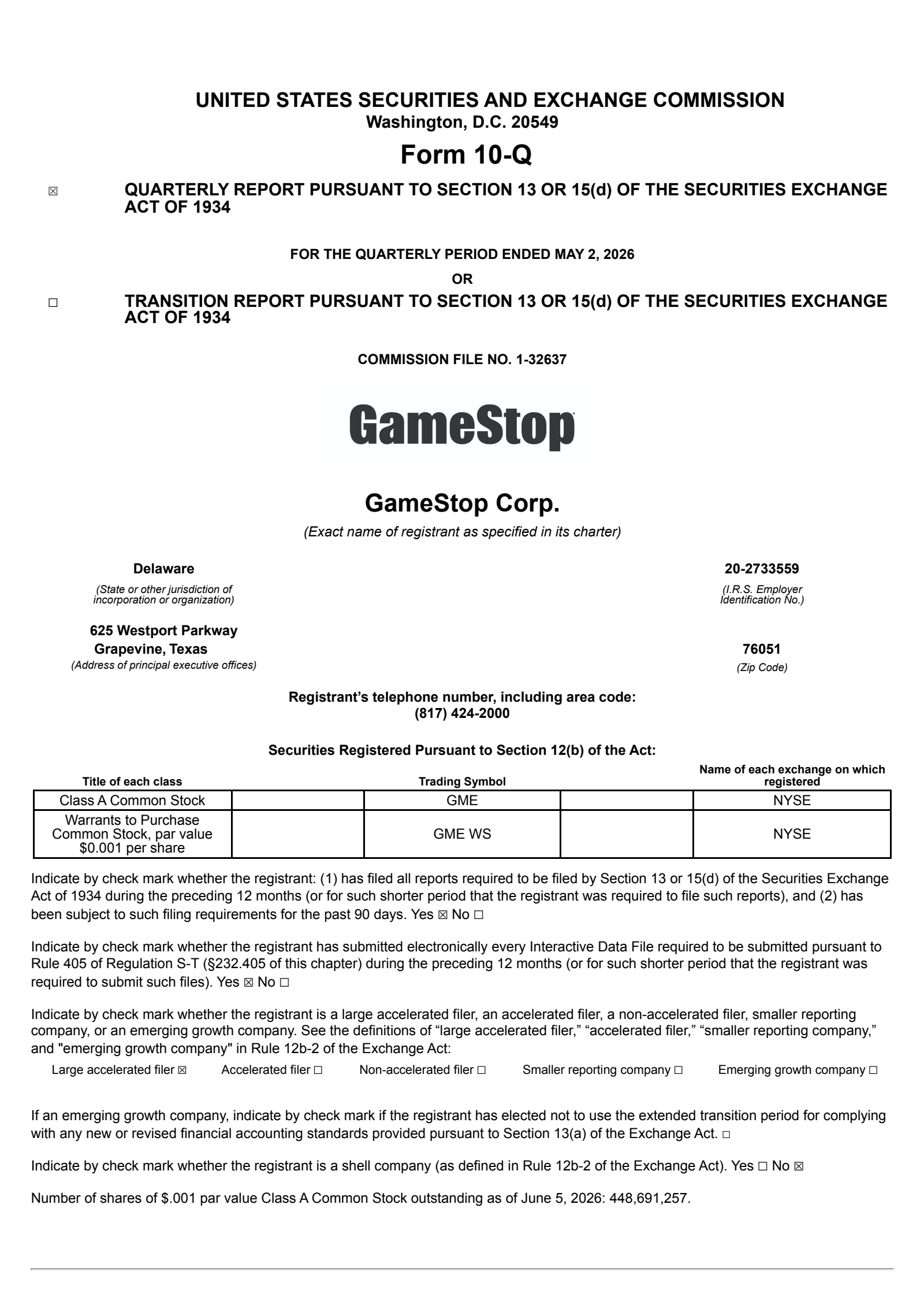 GameStop's Q1 2026 Quarterly report